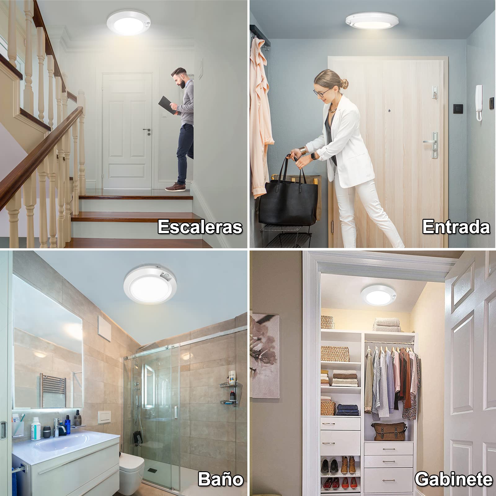 LED Luce Notturna a Batteria con Sensore di Movimento, Alta Luminosità Lampada Guardaroba Luce Plafoniere Alimentato a Batteria per Armadio Corridoio Bagno Cantina Scale, 3000K [2 Pezzi]