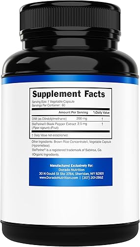 Miniatura 2 de Suplemento DIM con extracto de pimienta negra BioPerine (200 mg por porción) Suplemento de diindolilmetano para apoyo hormonal y estrógeno para