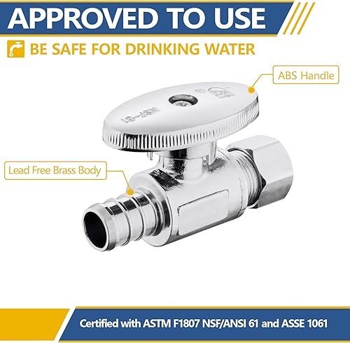 Miniatura 10 de Válvula de parada angular, válvula de cierre de ángulo de compresión de 12 pulgada Pex X 38 pulgadas OD con encendidoapagado de 14 (paquete de 5,