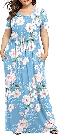 LONGYUAN Women's Plus Size Casual Dresses Short Sleeve Maxi Dress XL-6XL with Pockets