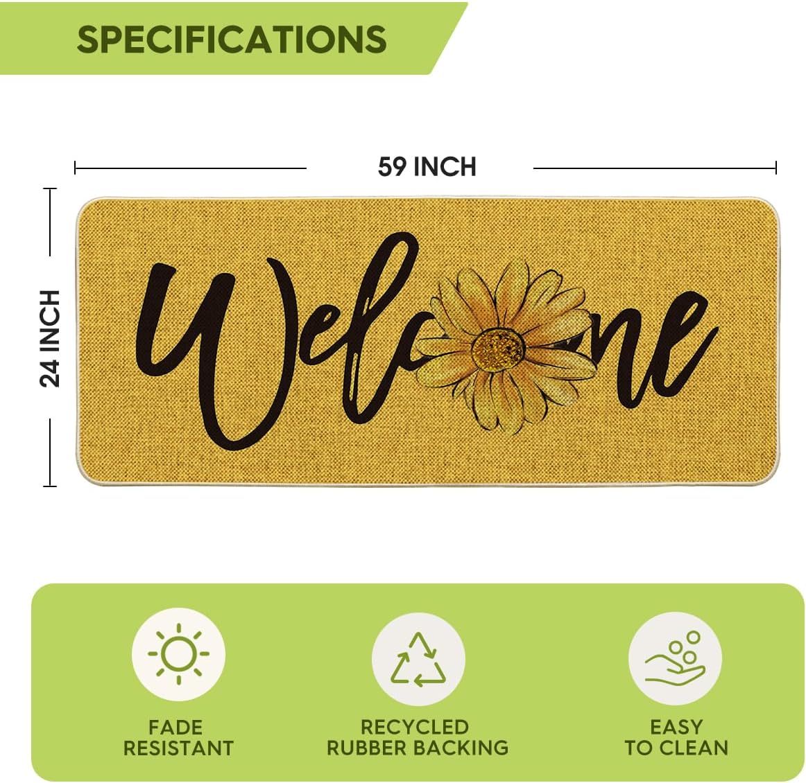 Artoid Mode Yellow Sunflower Welcome Spring Doormat, Summer Home Decor Low-Profile Switch Rug Door Mat Floor Mat for Indoor Outdoor 24x59 Inch