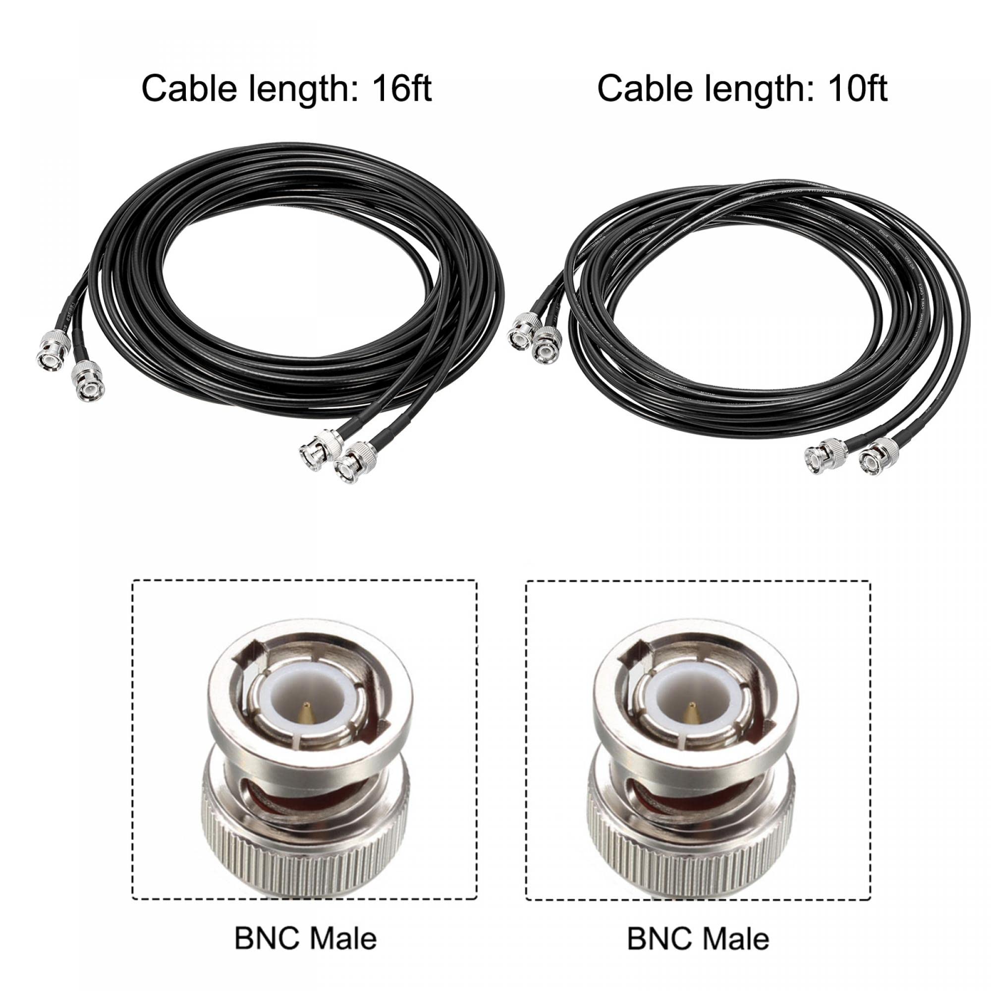 sourcing map RG58 RF Coaxial Cable 10 Pies, 15 Pies 50 Ohm para Video, Transmisión con BNC Macho Conectores 2 Juegos