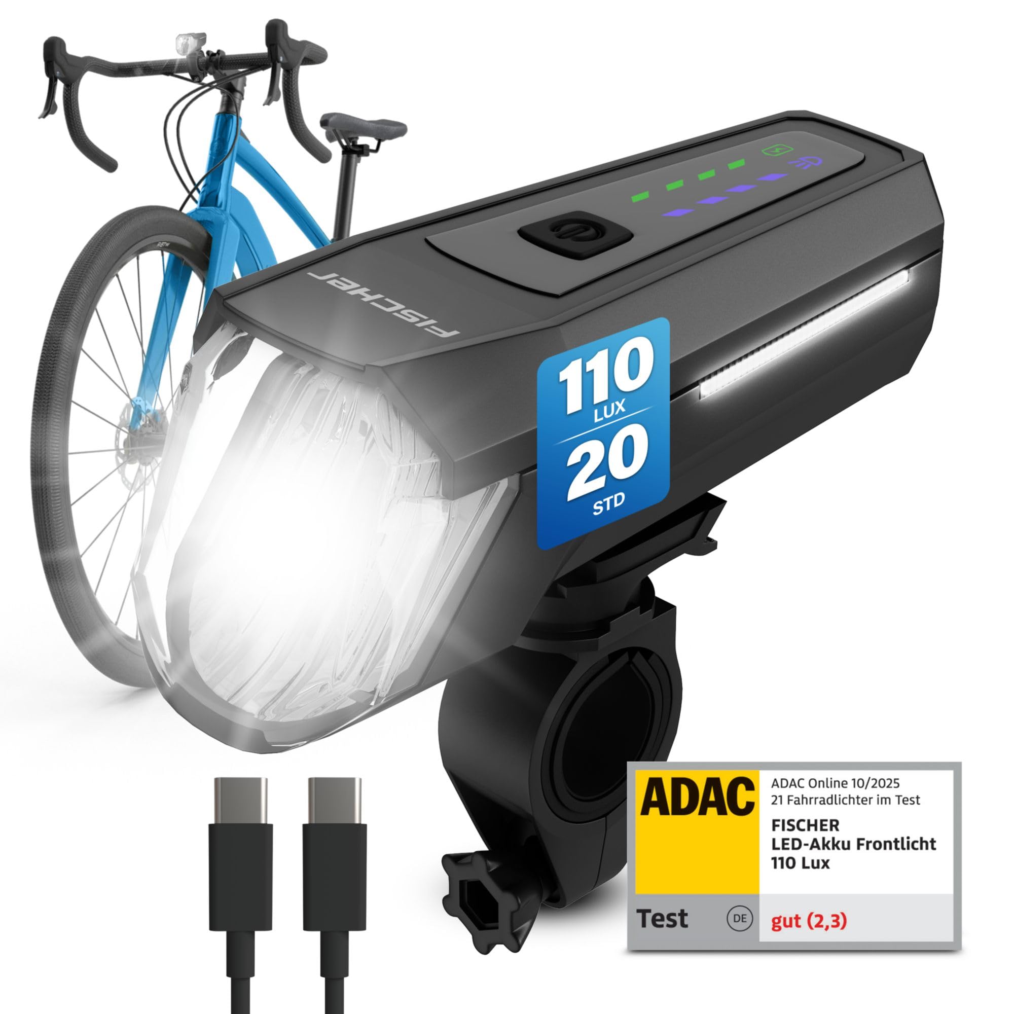 Fischer Fahrrad LED-Frontlicht 100 Lux Fernlicht