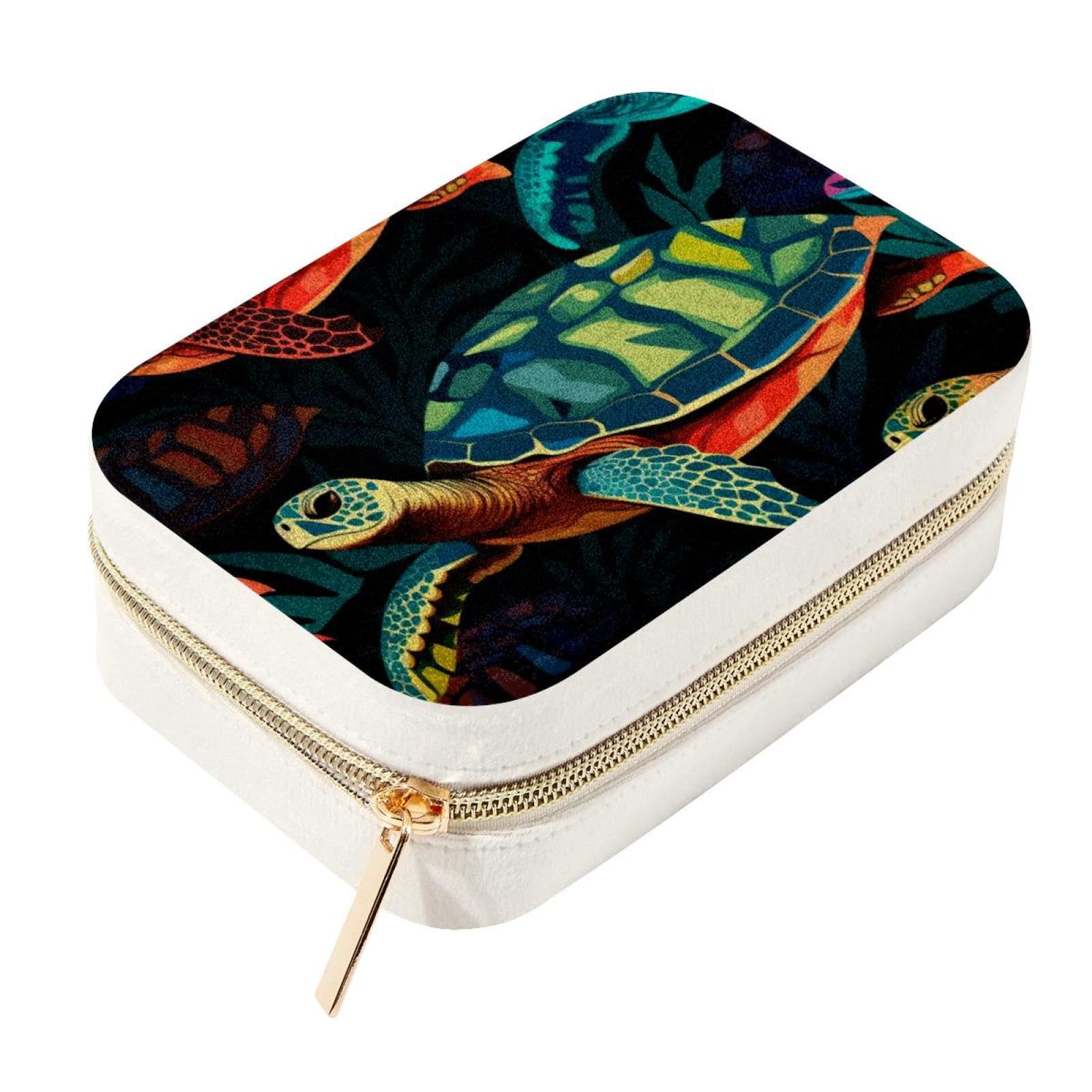 Boîte à bijoux de voyage motif tortue marine, idée cadeau originale pour femme et fille