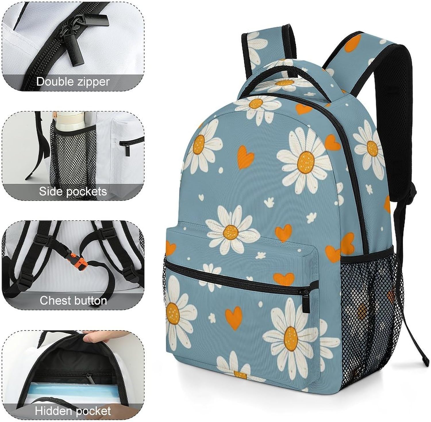 Daisy Flower Laptop Backpack Lightweight Travel Daypack Shoulder Bag for Men Women