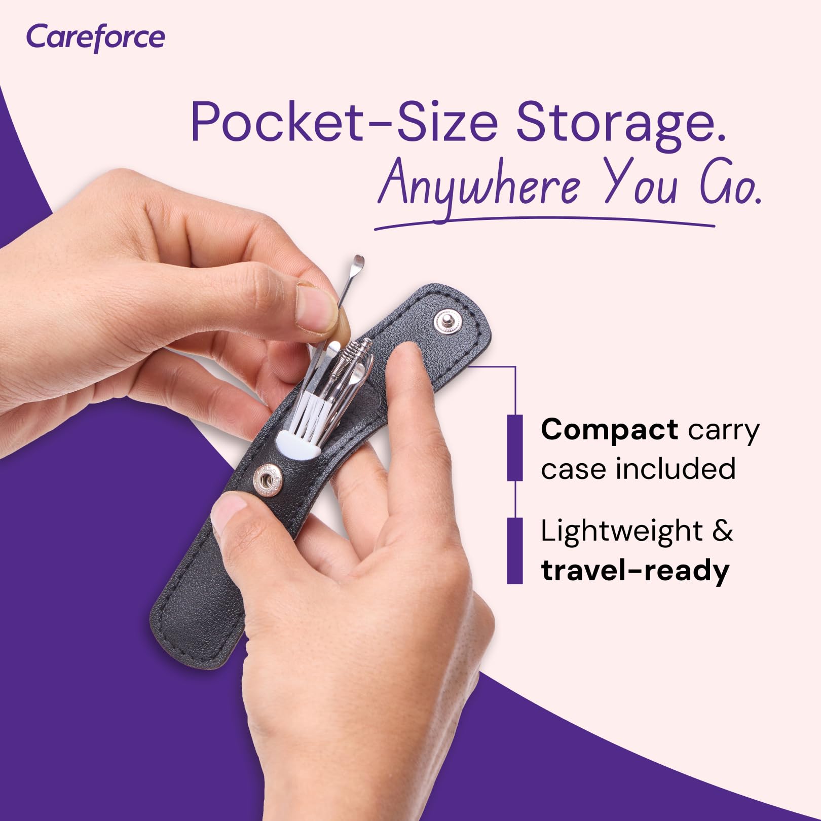 Careforce Ear Wax Cleaner - Resuable Ear Cleaner Tool Set with Storage Pack - Ear Wax Remover Tool Kit with Ear Curette Cleaner and Spring Ear Buds Cleaner 6 Pcs Set Silver 4