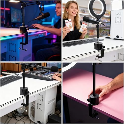 Miniatura 2 de Abrazadera de mesa para micrófono de suspensión Boom Scissor Arm Stand Holer, clip de micrófono de metal Adjustbake Tornillo Montaje de mesa para