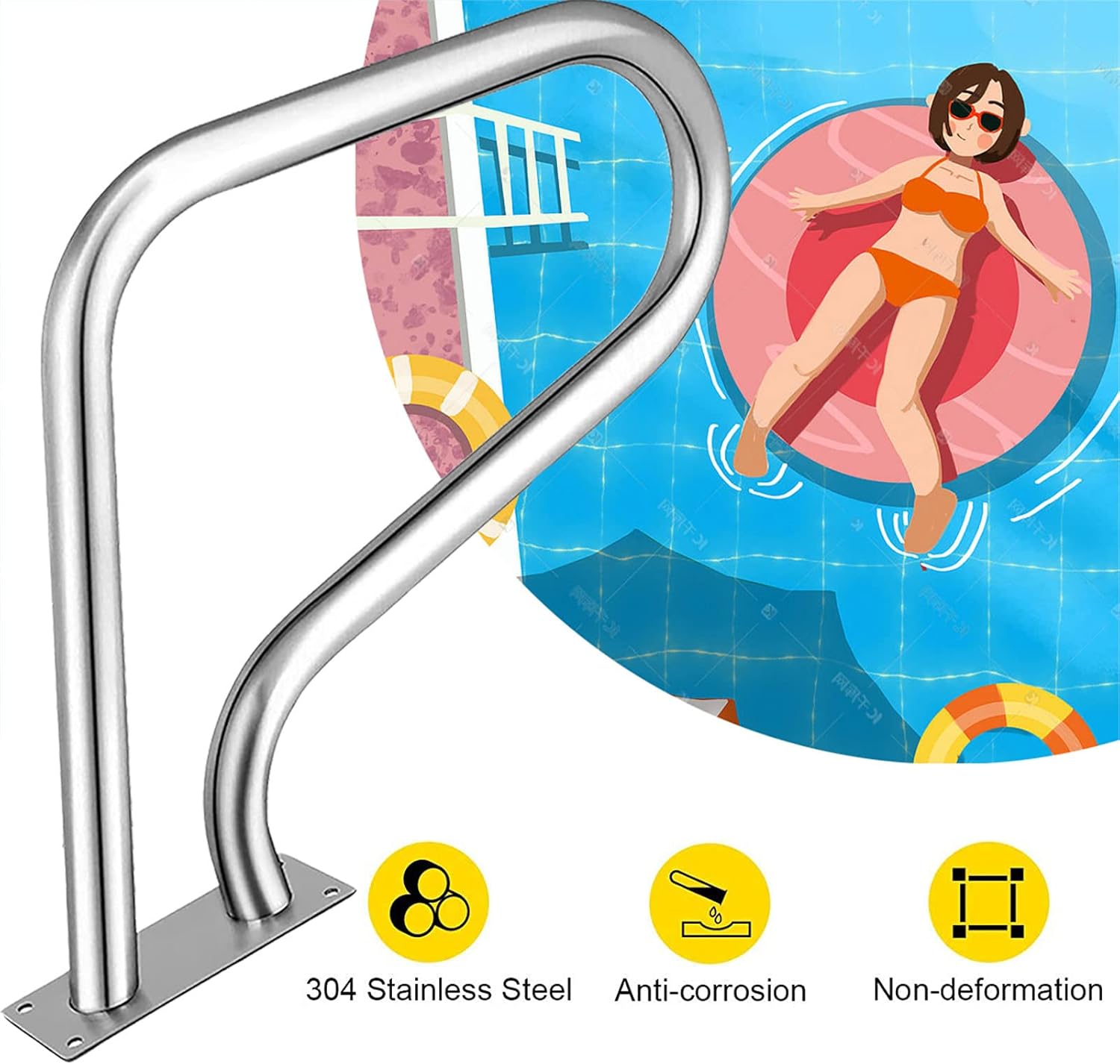 81 * 58 cm Pool Rail, 304 Stainless Steel Pool Railing 250LBS Load Capacity Pool Safety Handrails for Ramp Entrances,(Silver,2PCS)