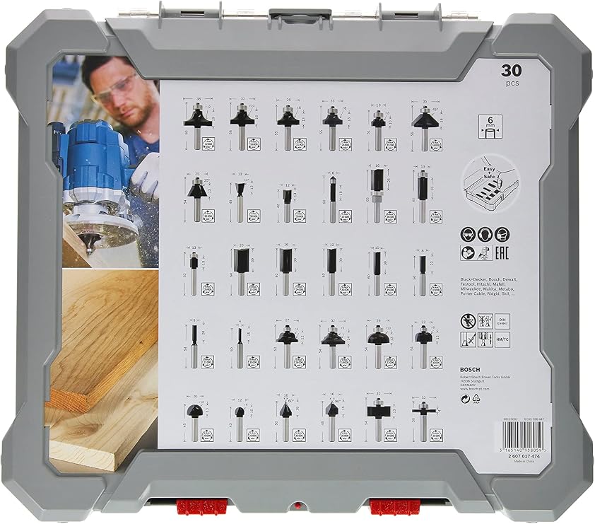 Bosch Professional 30 parçalı freze seti karışık (ahşap için, 6 mm şaftlı freze için)