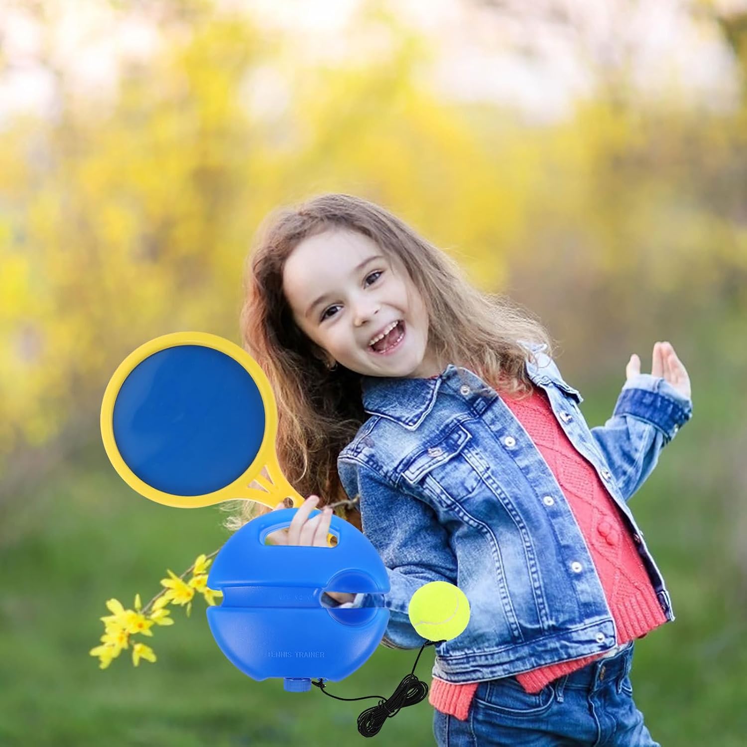 BESTonZON Portable Tennis Trainer Device for Beginner Adults with Rebound Ball and Base, Solo Training Tennis Equipment Made of Sturdy Plastic, for Practice the Park the Go