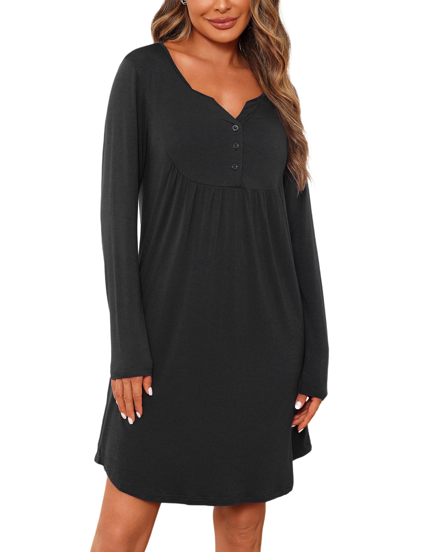 Jahetuul Camicia da Notte Parto Ospedale Cotone a Maniche Lunghe Vestaglia Allattamento con Bottoni Scollo a V Camicia Premaman Adatto Casa