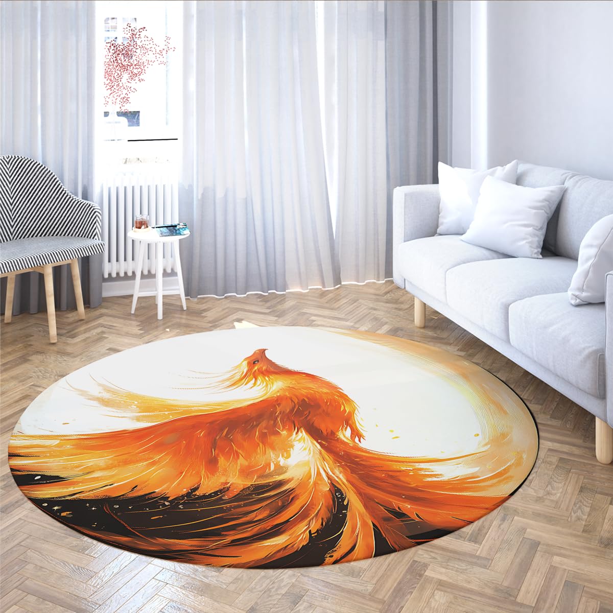 Okrągłe dywaniki o tematyce zwierzęcej 110 cm Fantasy Phoenix Phoenix Pattern Zmywalny lekki dywan do przedszkola przedszkole przedszkole przedszkole maty do dekoracji pokoju dziecięcego