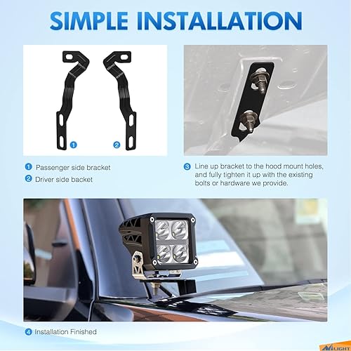 Vista 101 de Nilight Soporte de luz de zanja, bisagras de capó, kit de soporte de montaje para luz LED auxiliar todoterreno para luz de trabajo en Toyota 4Runner