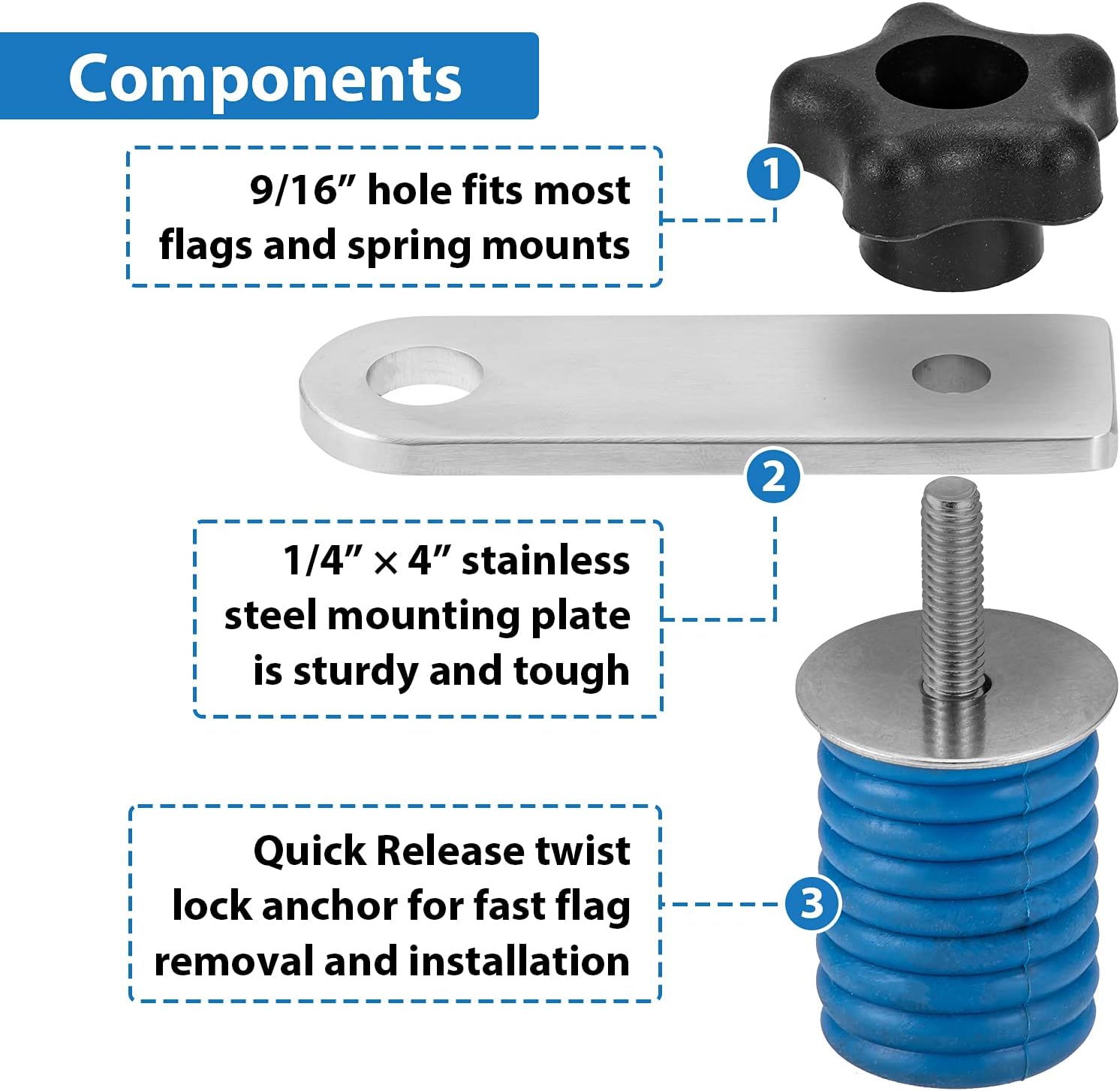 WeiSen 2X Lock & Ride Tie Down Anchors Quick Release Compatible with LED Whip/Rear Light/Flag Mount Bracket Compatible with UTV ATV Polaris Ranger and General