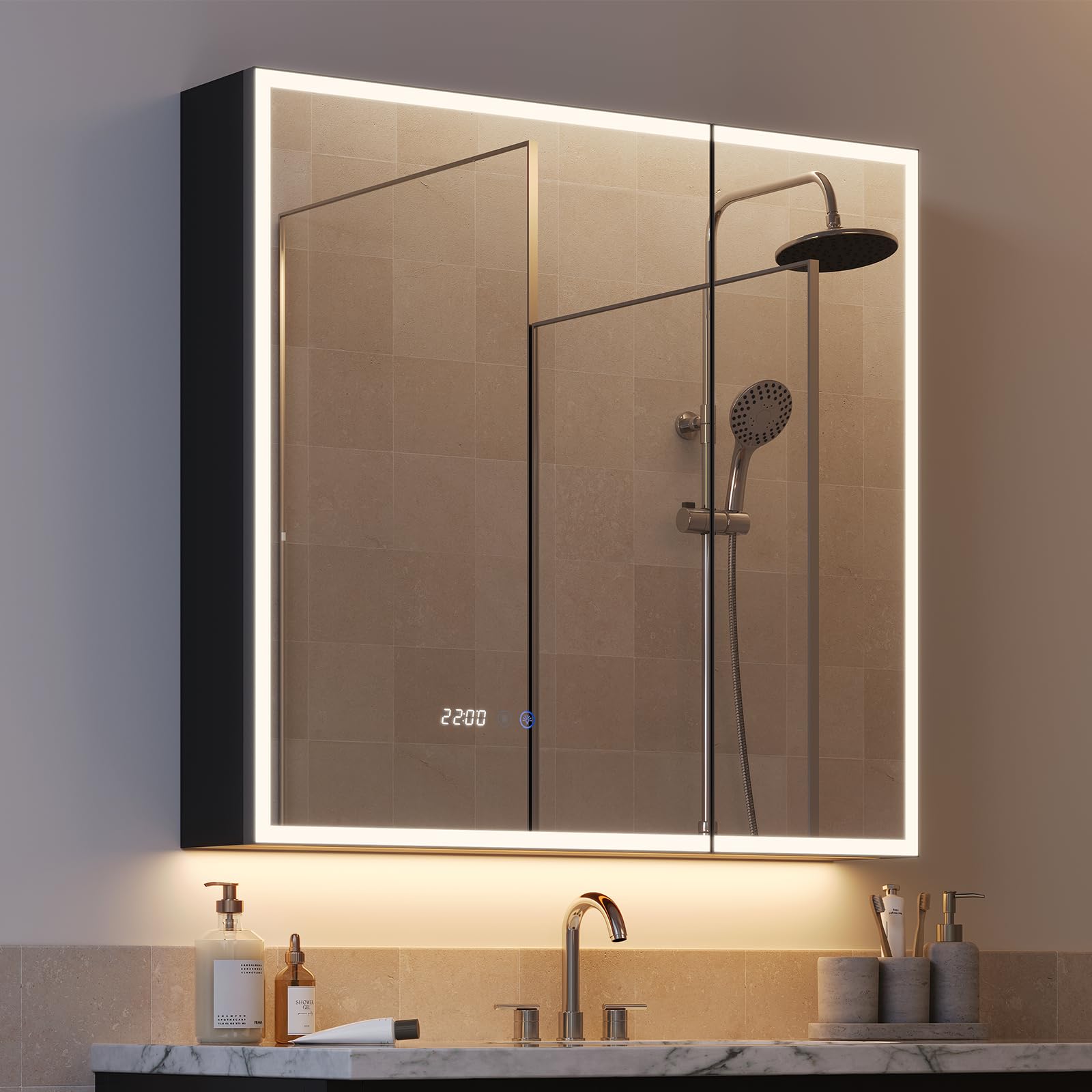WOLTU Spiegelschrank mit Beleuchtung, Entfogging-Funktion, 14,5x75x70 cm