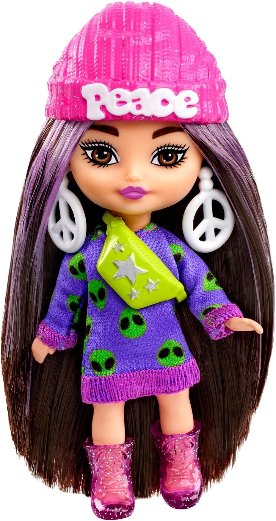 Barbie Extra Mini Minis Doll with Brown Hair, Accessories and Doll Stand, 3.25-inch Collectible
