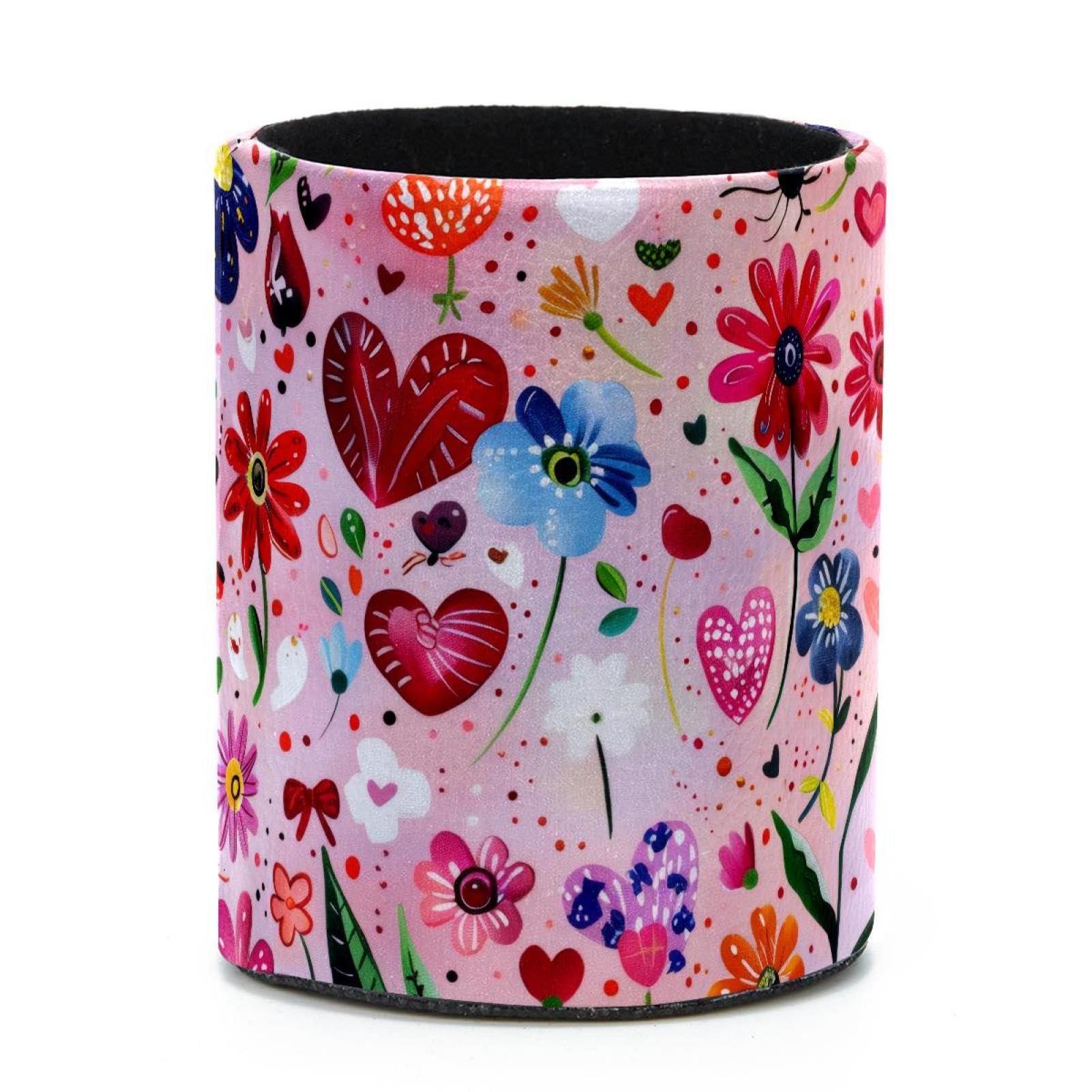 VAPOKF Round Pencil Holders for Desk, Ladybug Floral Pen Holders Pen Pot Makeup Brushes Storage Desktop Stationery Supplies Organiser for Home Office