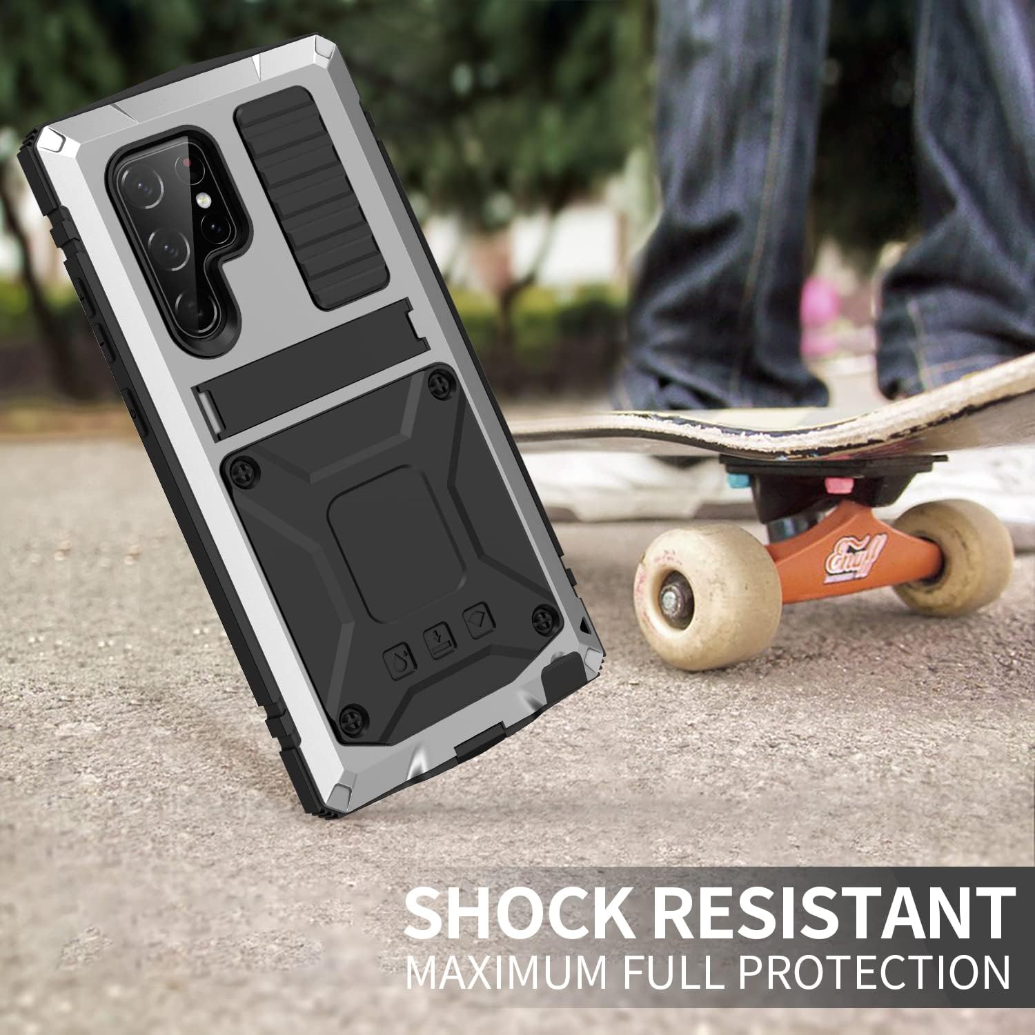 Simicoo Compatible with Samsung S22 Ultra Metal Case with Screen Protector Camera Protector Military Rugged Heavy Duty Shockproof Case with Stand Full Cover Tough case for S22 Ultra (Sliver)