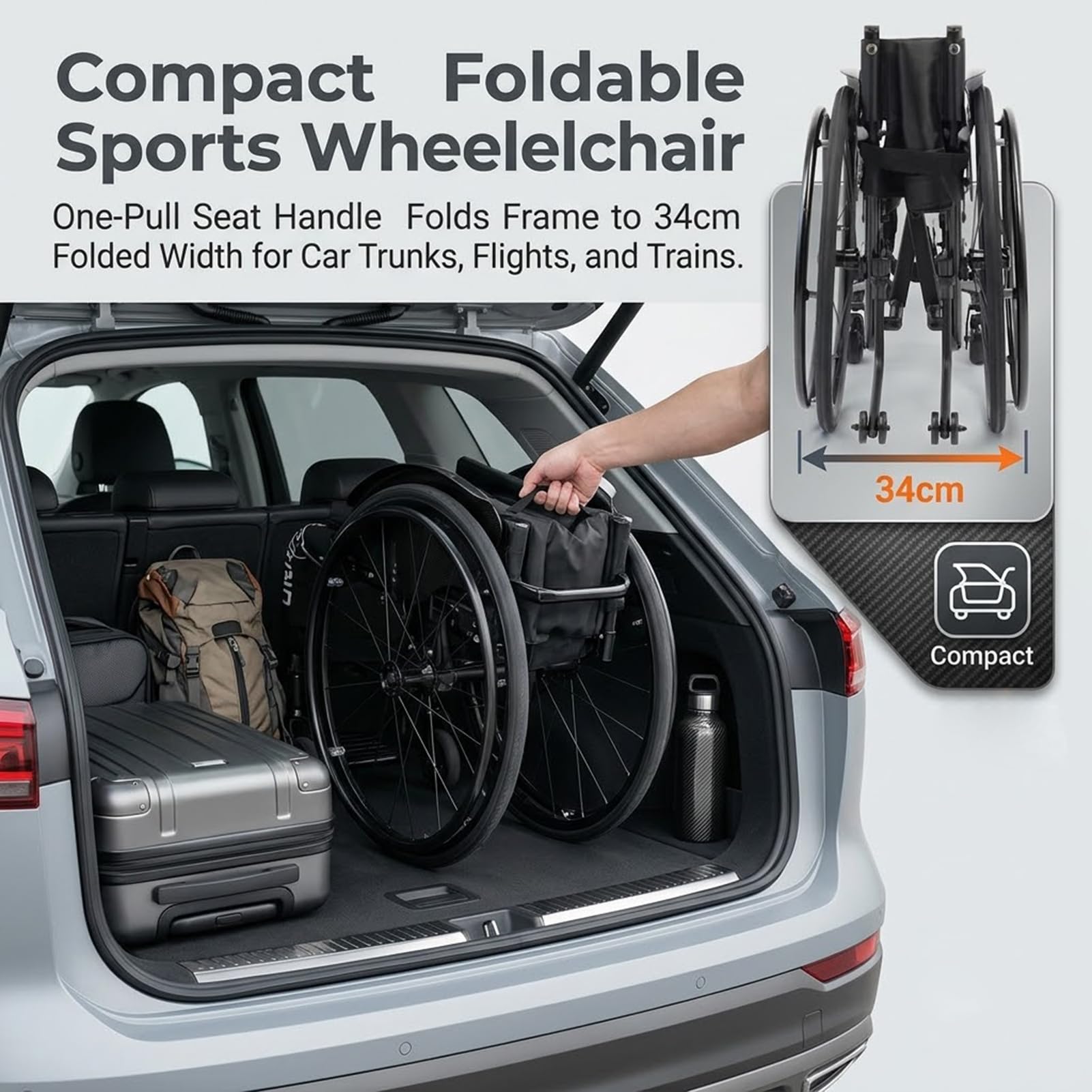 Sedia a Rotelle Sportiva Pieghevole Alluminio Autopropulsiva Manuale (Red,36cm)