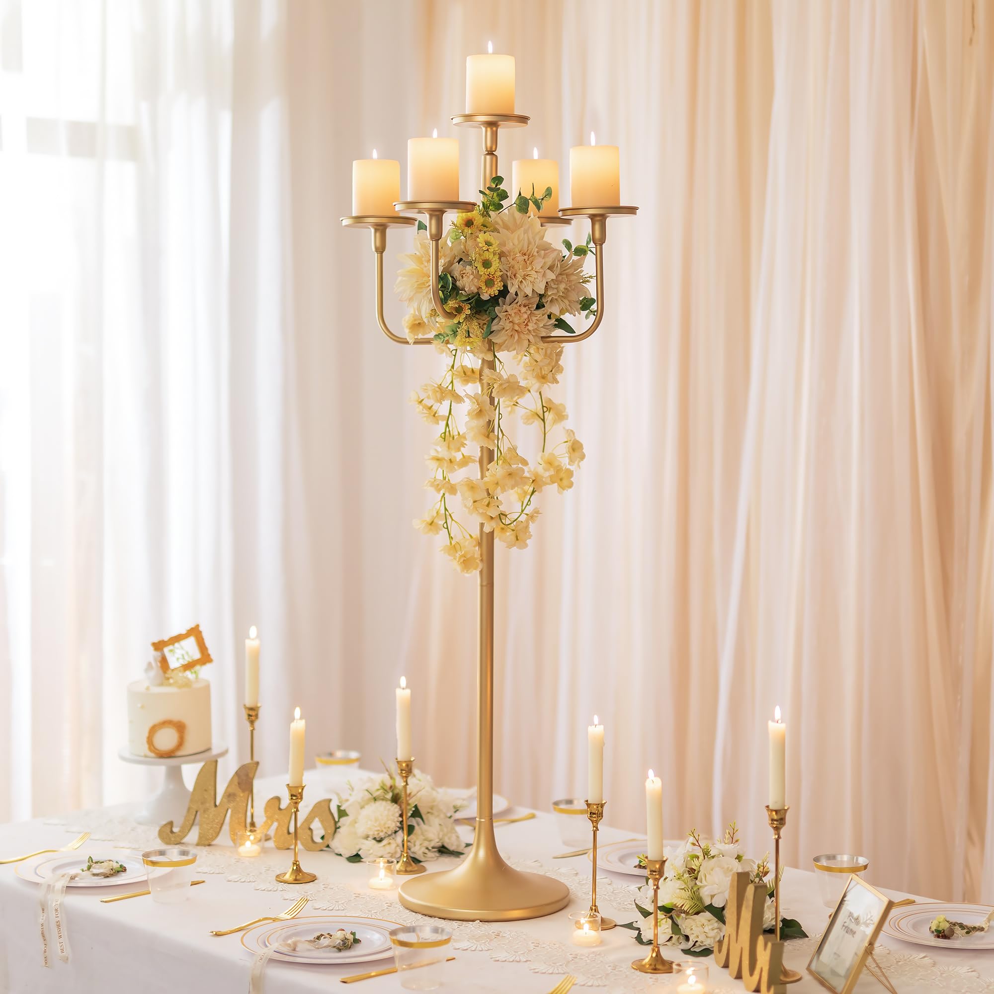 Romadedi Candelabra Tall Candle Holder - 47 inch Floor Gold Candle Holders Wedding Centerpiece for Pillar Candlestick Centerpiece Decor: Gold 1