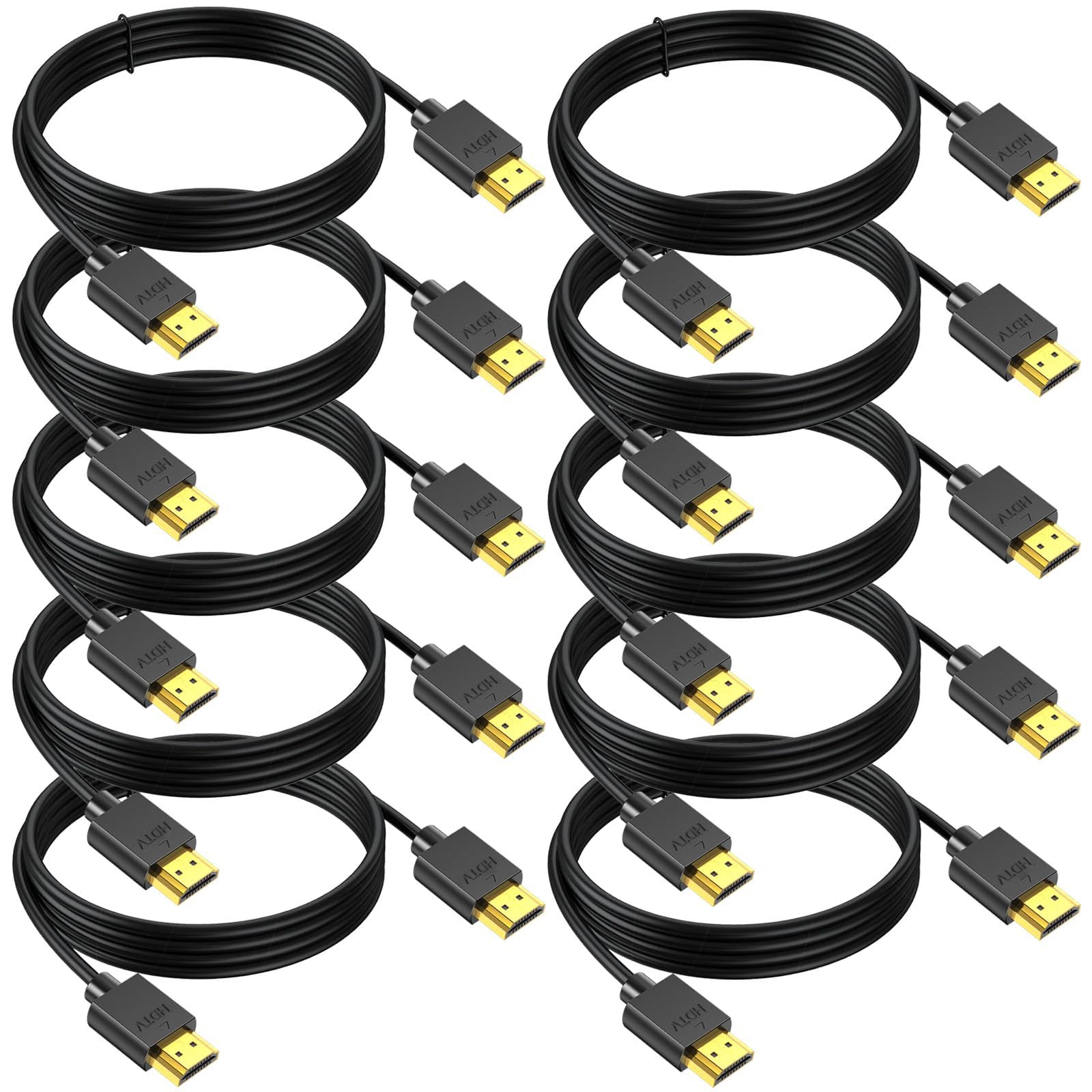 Cable HDMI de 10 pies, 10 unidades, 4K HDMI 2.0 para monitor de computadora, cable de TV de 10 pies macho a macho con 4K a 60Hz, 2K a 165/144Hz, HDCP 2.2, HDR, ARC y CL3 | para laptop, monitor