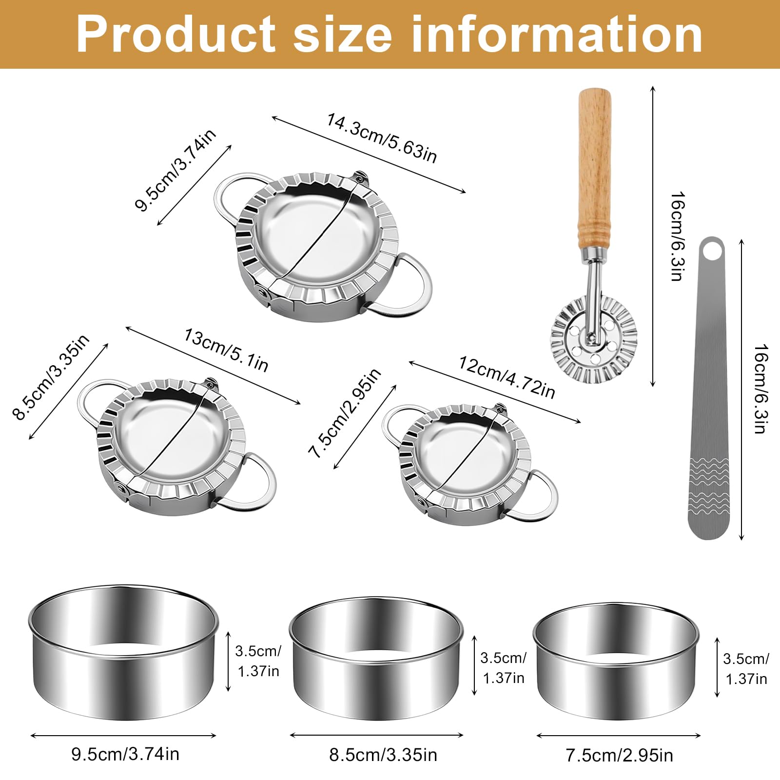 Kit 8 Pièces Pour Raviolis Maison | Moules Acier Inoxydable 3 Tailles | Cuillère + Roulette Incluses | Lavable Au Lave-vaisselle