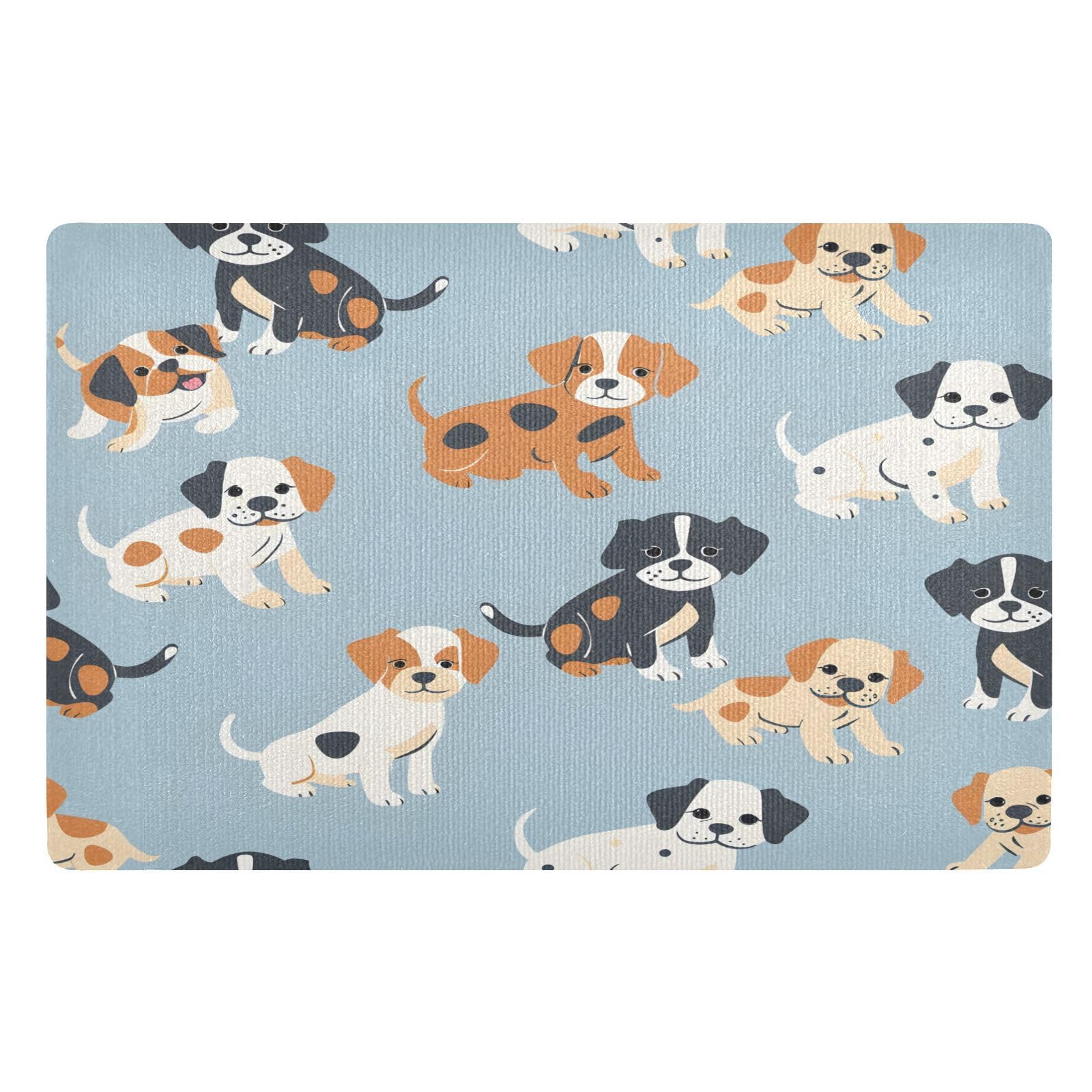 Paillasson d'intérieur bleu 50x80 cm absorbant avec motif chiens mignons