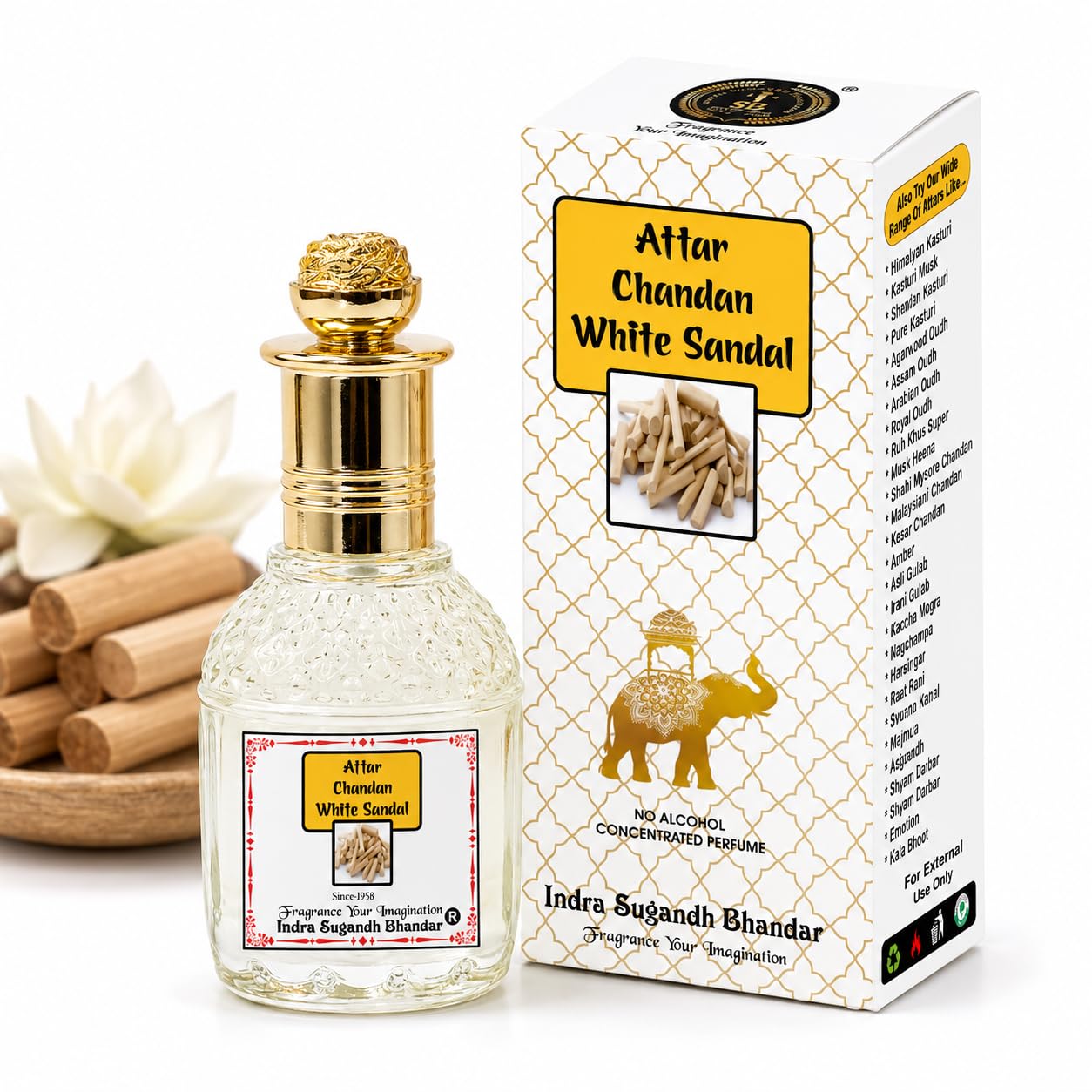 INDRA SUGANDH BHANDAR Attar For Men|Women White Sandal|Chandan Natural Sandalwood Long Lasting Fragrance 25Ml Rollon Pack, Oil