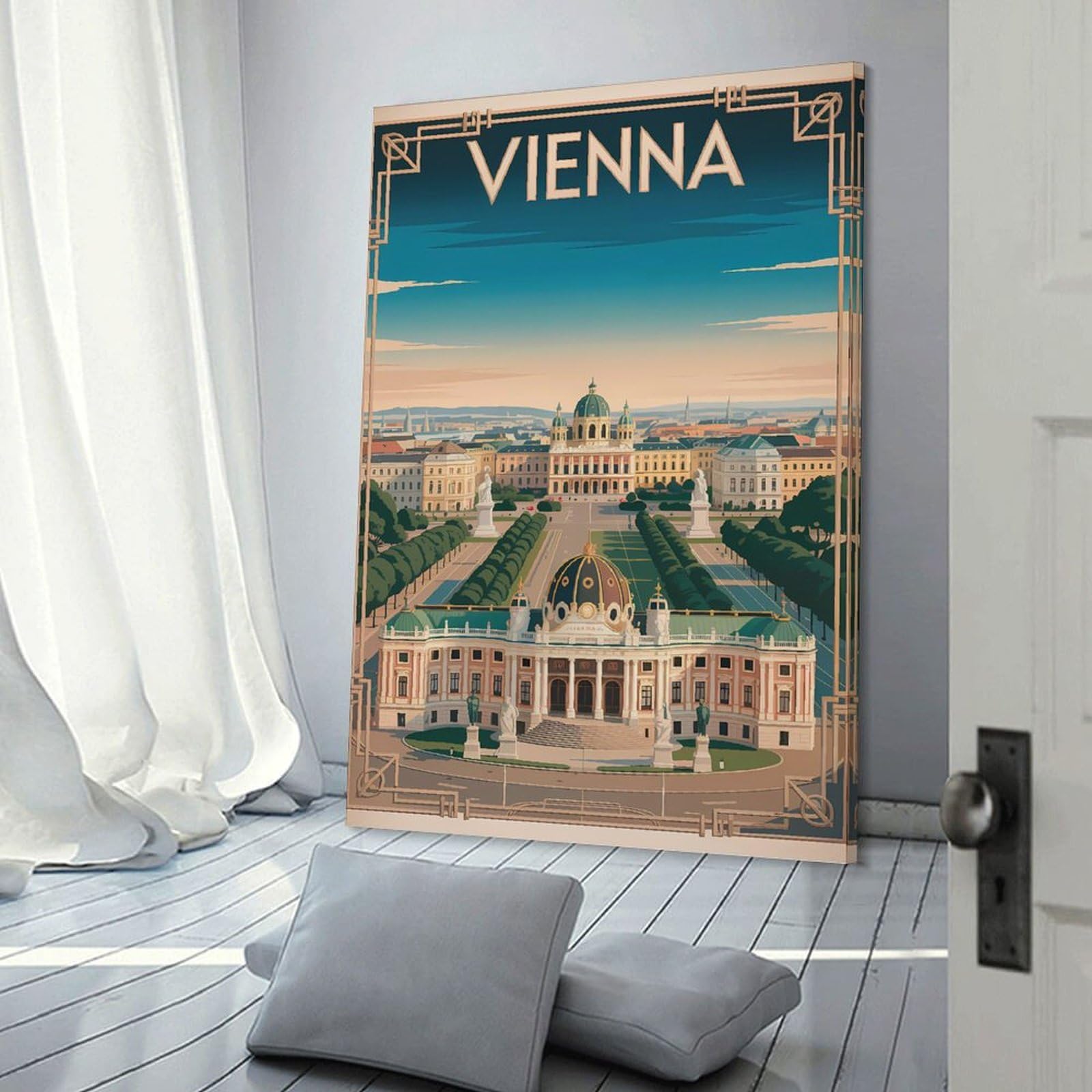 Junmoney Vienna Art Deco Travel Wall Art Print, 20x30inch(50x75cm), for Front Hall, Corridor Or Welcome Spaces, Wall Decor to Refresh Empty Corners