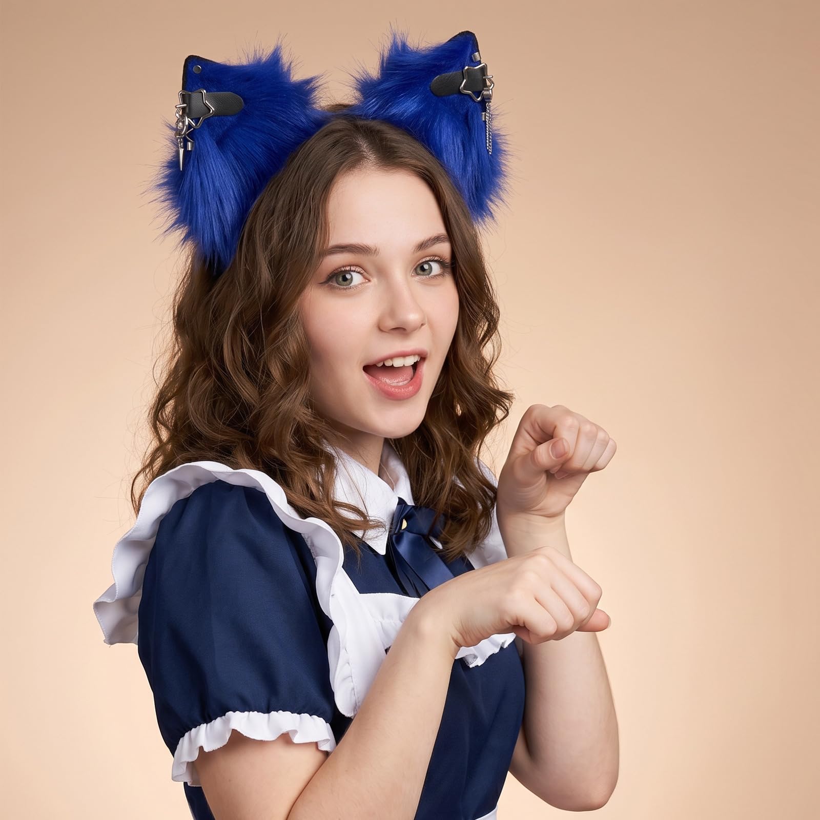 Diadema de orejas de gato en movimiento, cadena de estrella de metal, decoración de orejas de animales eléctricas, recargables, para cosplay, diadema de orejas de animales