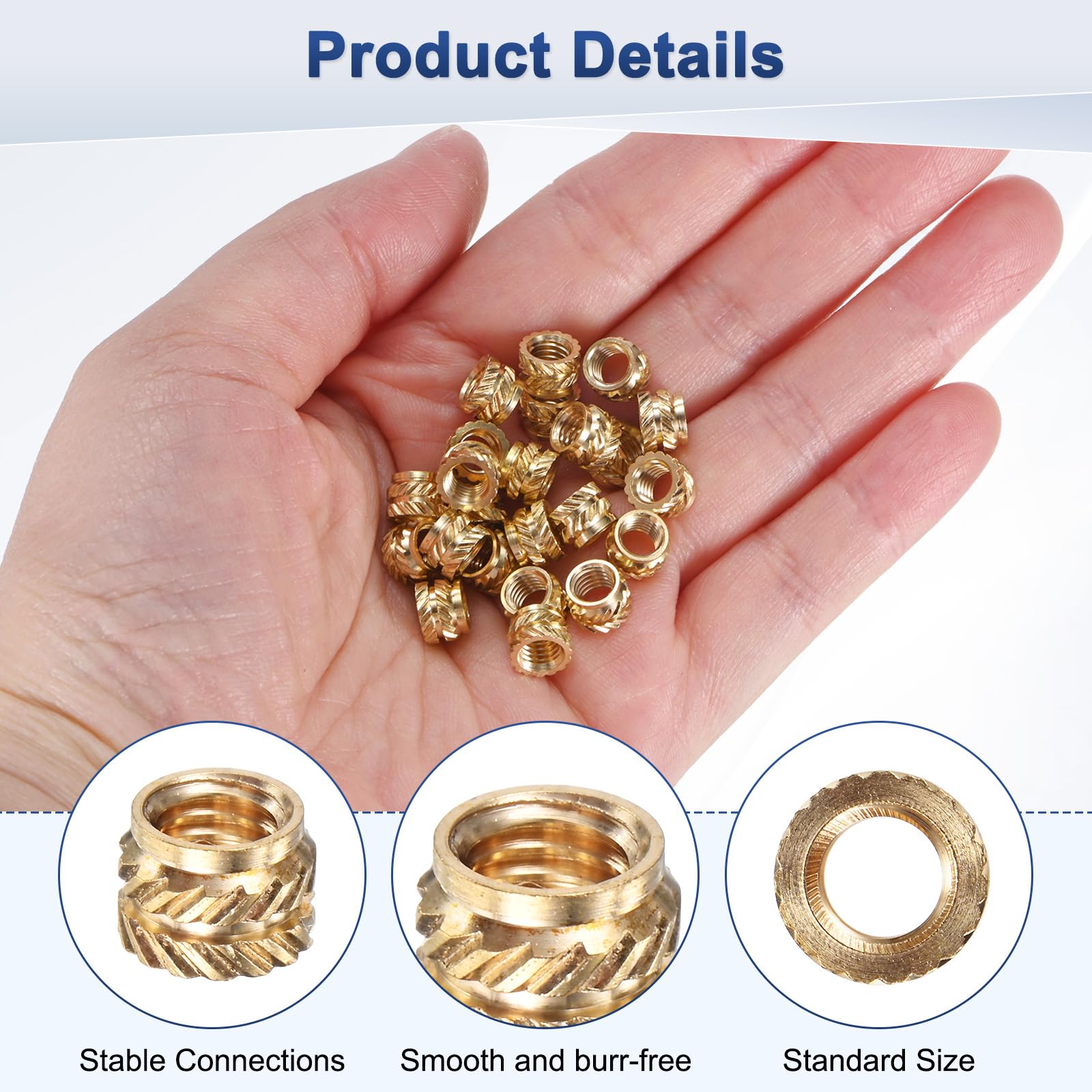 M METERXITY 50-Pack Threaded Inserts, M5 x 5mm L x 7mm OD Brass Heat Set Insert Nuts - Image 2