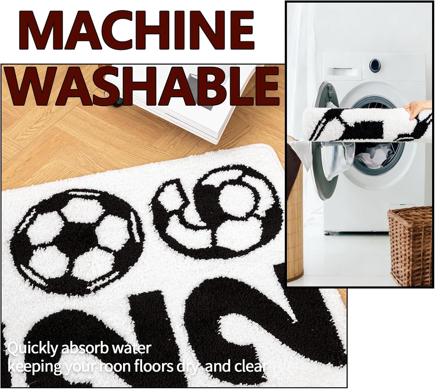 Soccer Bath Mat for Bathroom, 23.6"x35.4" Soccer Bathroom Rug Non-Slip Soft 2026 Door Mat Washable Absorbent Bathtub Plush Microfiber Decor Shower Rugs
