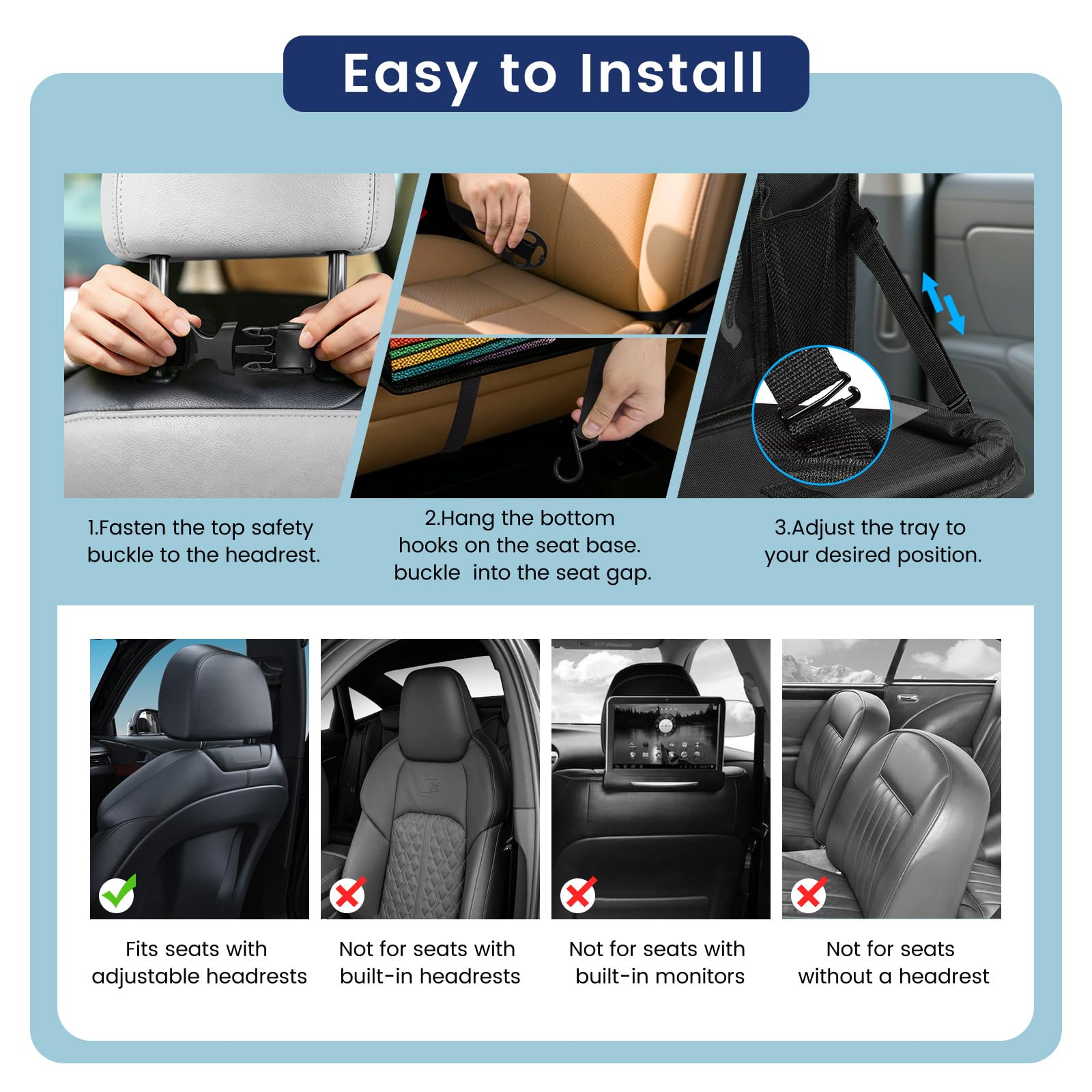 MoKo Auto-Organizer für den Rücksitz, Autositzschutz mit Klappbarer Ablage und 8 Taschen, Transparentes Fach für Tablets auf Autofahrten, 600D-Oxford-Gewebe, 2 Pack, Schwarz