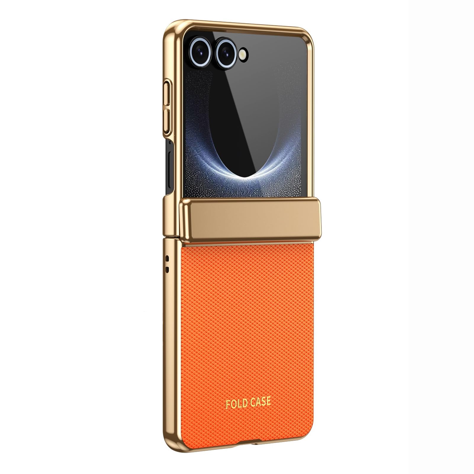 LUOTANL Leather Case for Samsung Galaxy Z Flip 8, Plating Hinge Slim Case Tempered Glass Screen Protection Business Cover,Orange,Flip 8