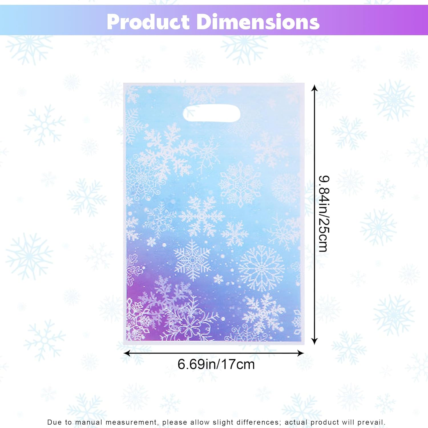 50Pcs Winter Snowflake Party Favor Bags, Blue and Purple Snowflake Gift Bags with Handles, Plastic Holiday Goodie Candy Treat Bags for Birthday Christmas Frozen Winter Wonderland Party Supplies - Image 2