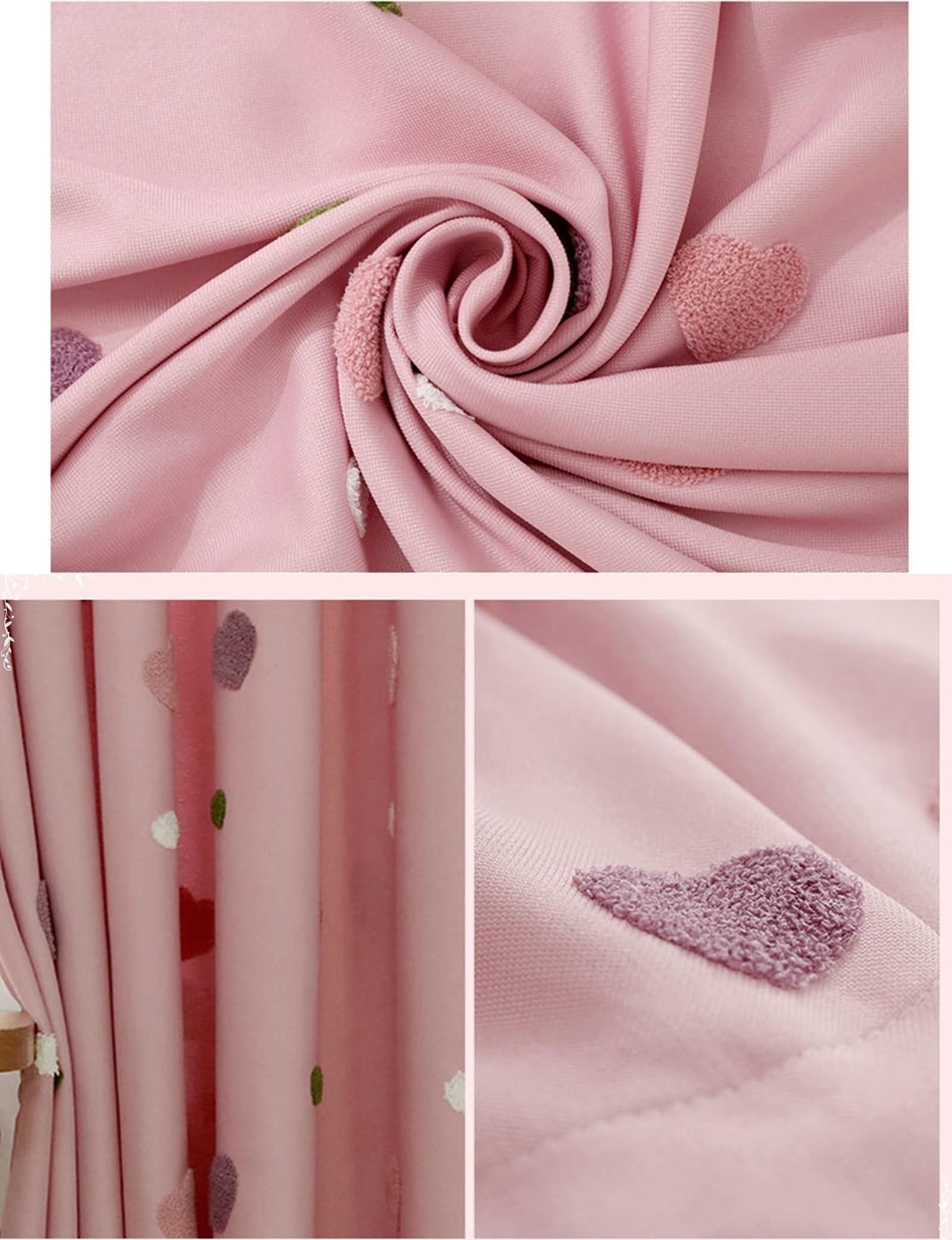 Beydodo Rideaux Occultant Salon Lot de 2, Rideau Opaques Moderne 137 x 214 à Oeillets, Rose Uni À Motifs De Cœurs