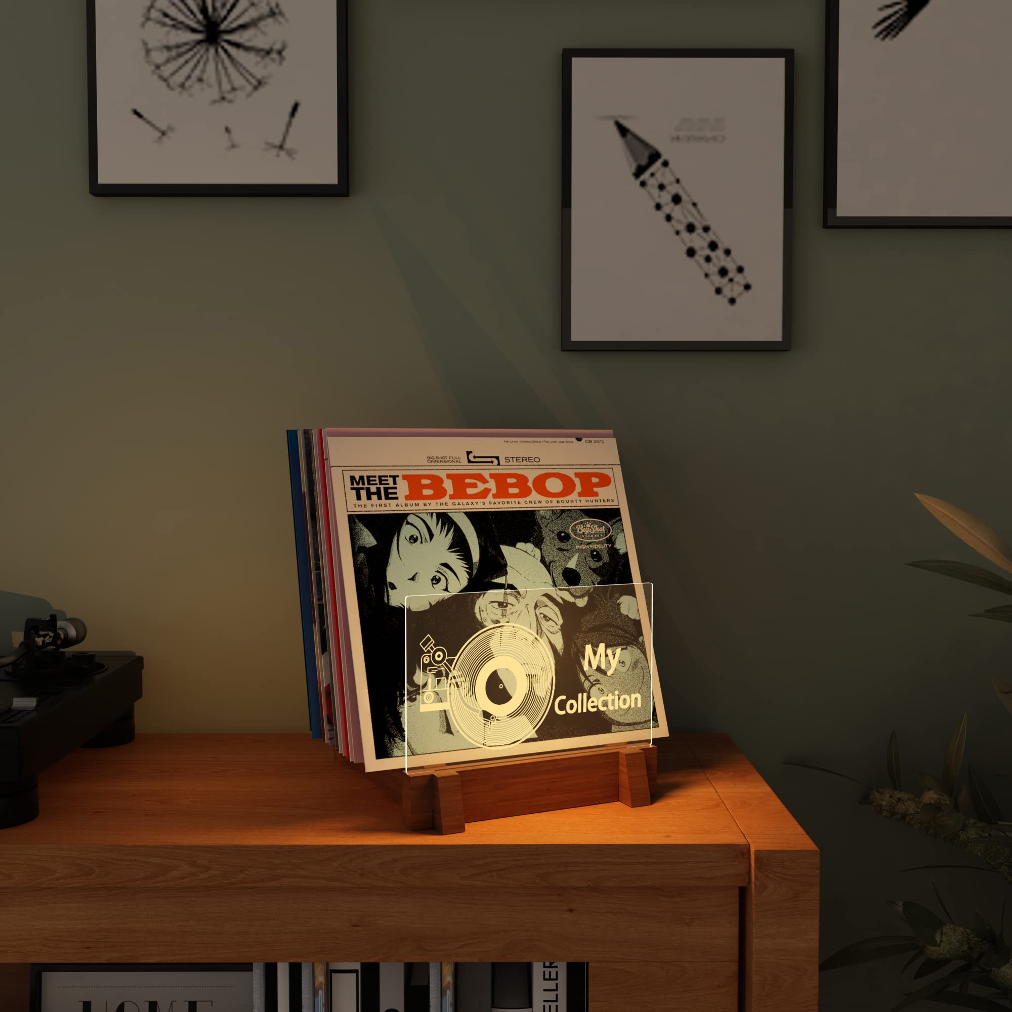 YuanDian Étagère de rangement pour disques vinyles en acrylique avec lumières blanches chaudes