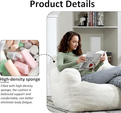 Miniatura 3 de Hison Sofá puff para adultos y niños, de tela de peluche, mullido y perezoso, relleno de esponja viscoelástica, sofá con reposabrazos para sala de