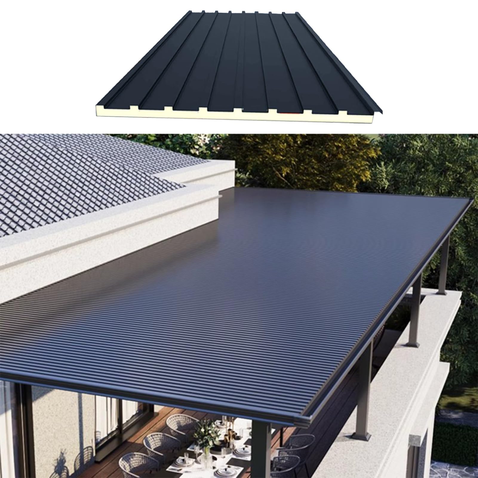 Roofing Sheets Terrace Building Roof Windproof Board, Metal w/Polycarbonate Fill(L 1.15m/3.8ft)