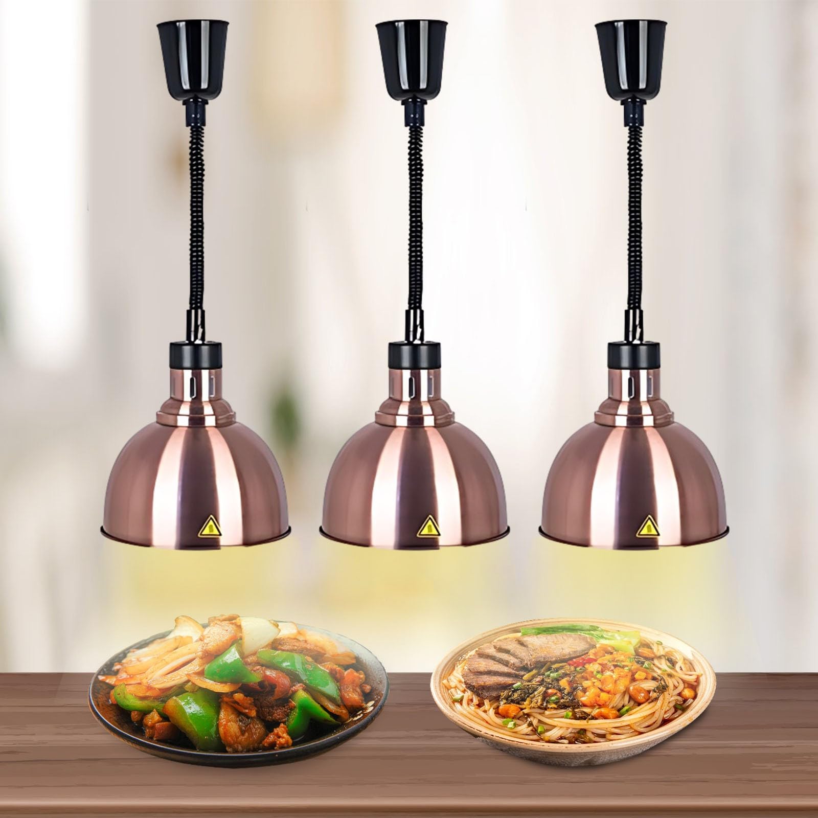 Lampada Riscaldante per Alimenti, Sospeso Lampade Scaldavivande Cucina, 19cm/25 cm Lampade Riscaldanti Cucina Regolabile per Buffet e Hotel(Rame Colore-25cm, 3 Pezzi)