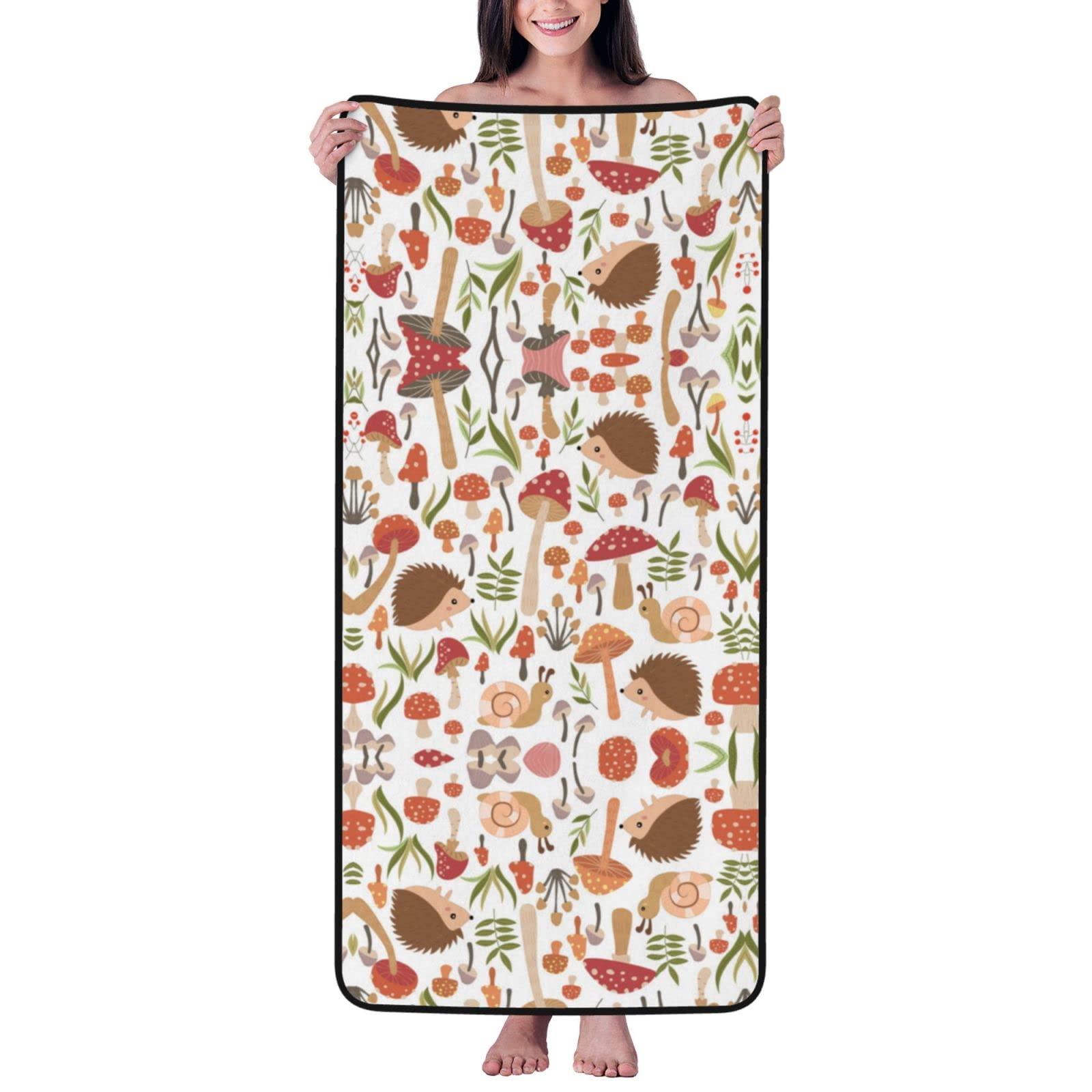 Kidinn Coral Hedgehog And Mushroom Print Velvet Bath Towel,Soft And Comfortable Bathroom Toiletries
