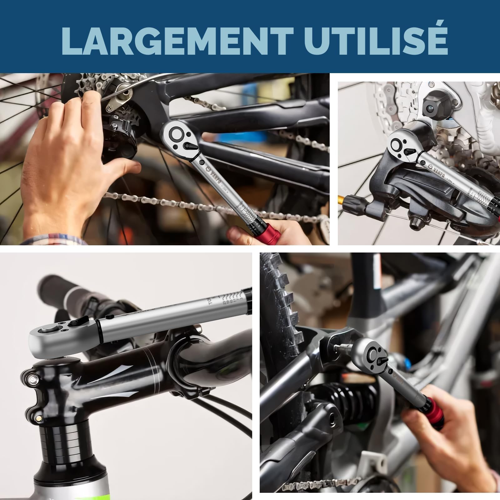 VANPO Clé Dynamométrique Vélo, 1-25NM, 32 Pièces Cle Dynamometrique Kit avec Barre D'extension, Bits Adaptateur, Torx, Phillips,Taglio,Esagonali, Pozidriv pour Vélos Route y Montagne, Moto