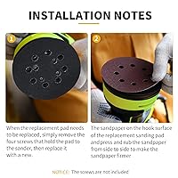 Vista 4 de Almohadillas de lijadora de repuesto de gancho y bucle de 5" y 8 agujeros compatibles con lijadora orbital aleatoria Ryobi PCL406 RS240 RS280