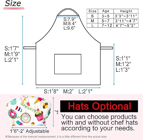 Miniatura 9 de BIGHAS Delantal para niños sombrero de chef correa ajustable para el cuello gancho y cierre de bucle cintura para hornear pintar cocinar