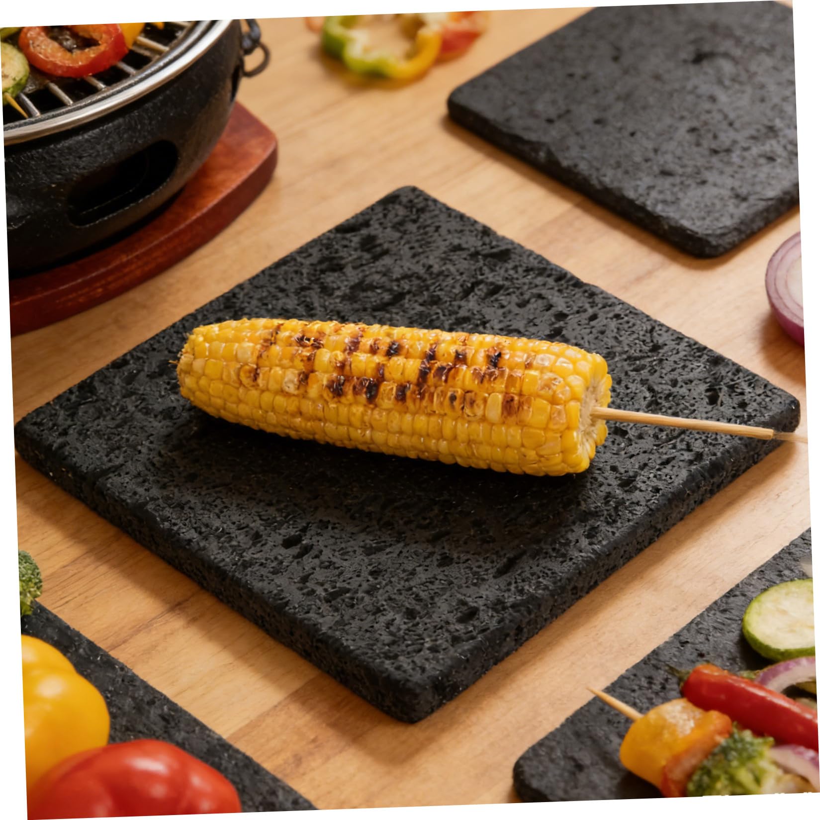 VICASKY Pietra Lavica per Cottura Coreana in Roccia Nero, 20x20x1.5 Cm, Padella per Grigliare senza Fumo per Casa e Cucina Indoor Design Tradizionale
