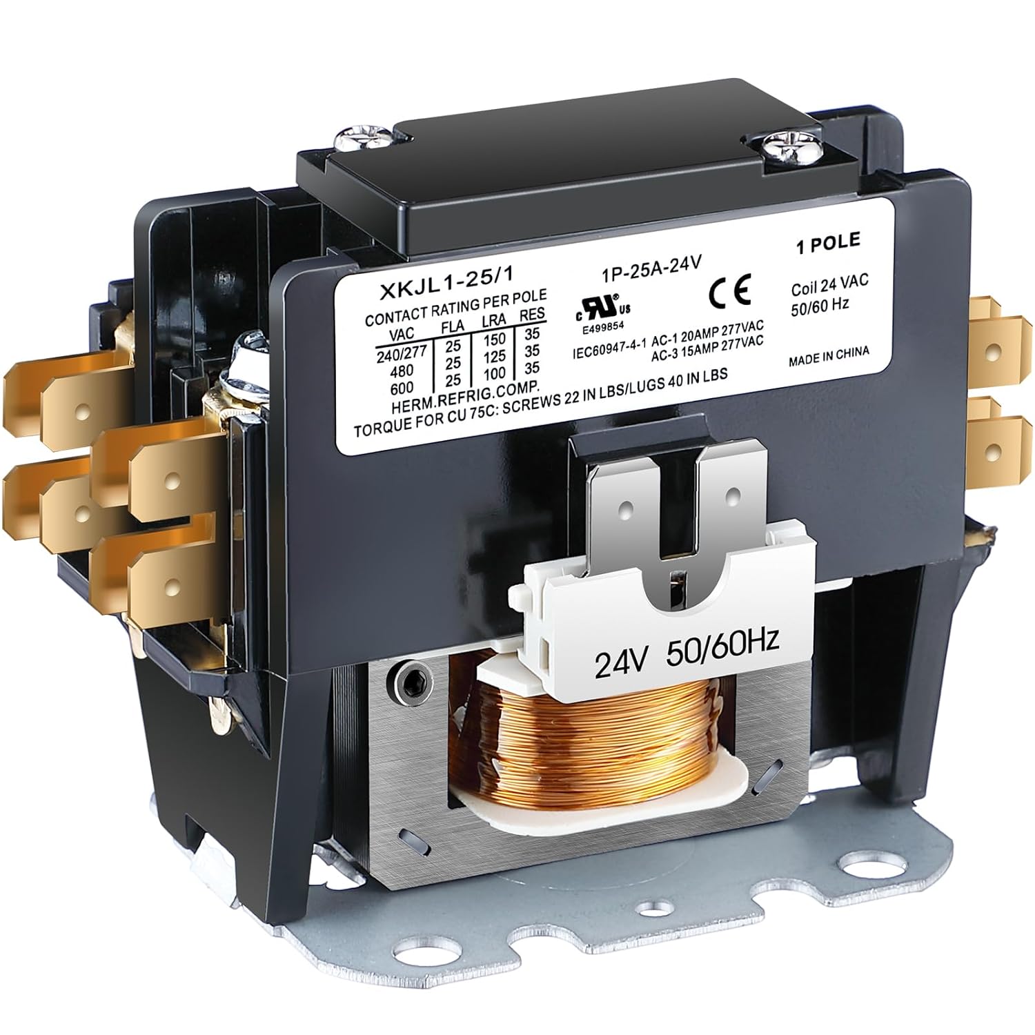 Dreyoo 1 Pack Carrier HVAC Motor Contactor, 24V 25 Amp Coil 1 Pole Replacemen...