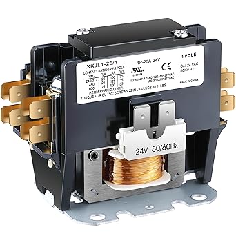 Dreyoo 1 Pack Carrier HVAC Motor Contactor, 24V 25 Amp Coil 1 Pole Replacement Relays Compatible with C230B, Air Conditioner, Heat Pump, Refrigeration Systems