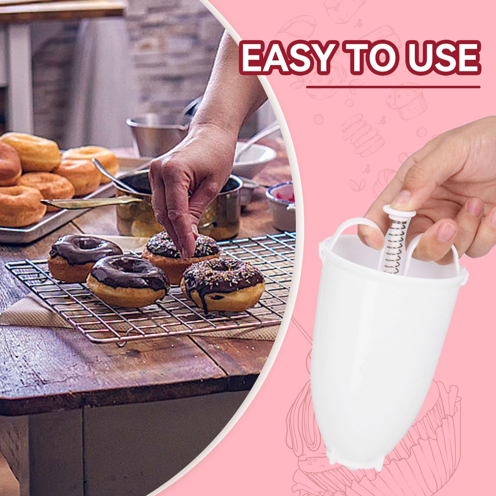 Máquina Para Hacer Rosquillas 2 Uds., Dispensador Manual De Masa Para Rosquillas, Máquina Para Rosquillas, Molde, Herramienta Rosquillera Para Hornear Diy Para Hornear En La Cocina(White)