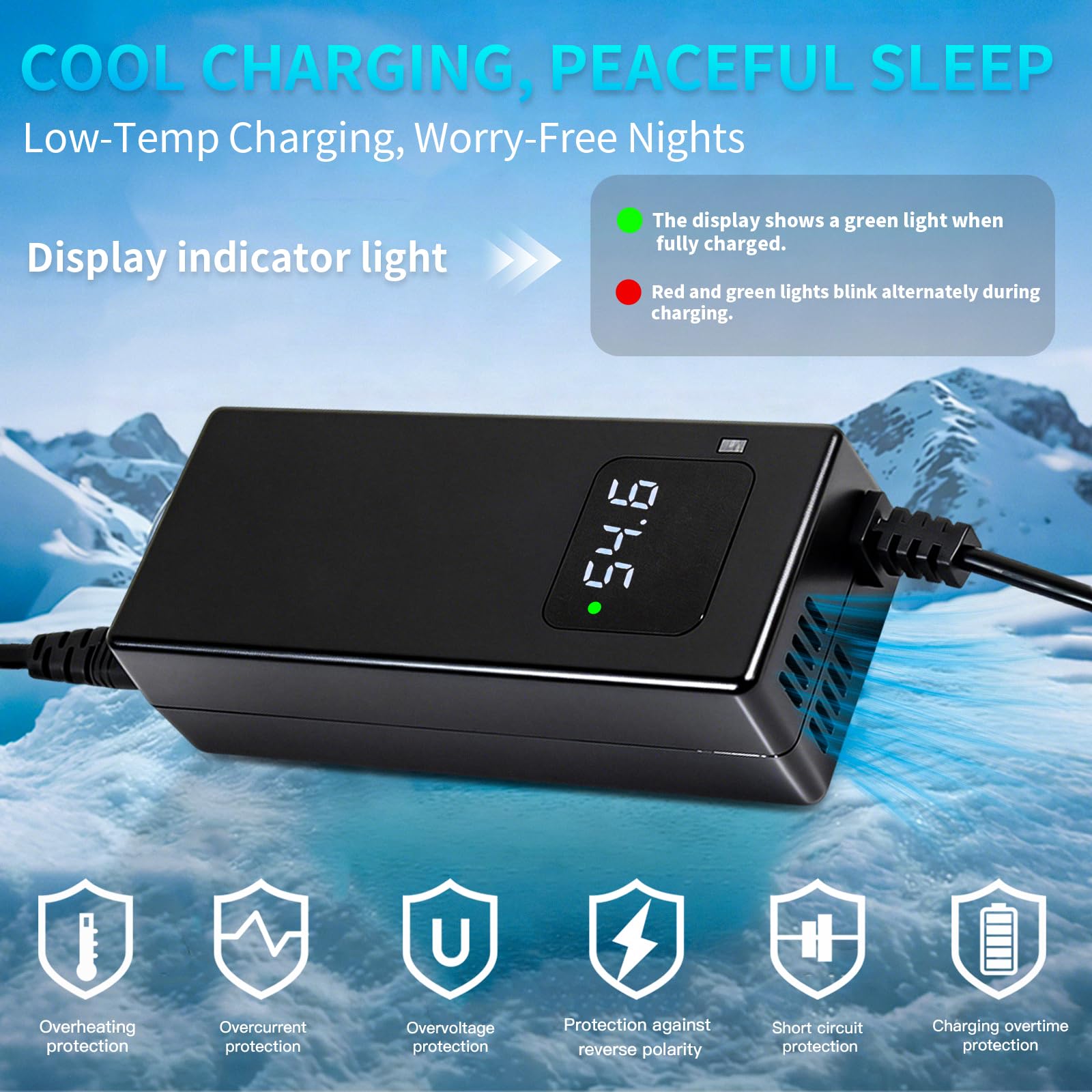 Cargador de 54,6 V 2 A para batería de iones de litio de 48 V con ventilador de refrigeración activo y pantalla de voltaje, compatible con Xiaomi Electric Scooter 4 Ultra, 4 Pro (2ª