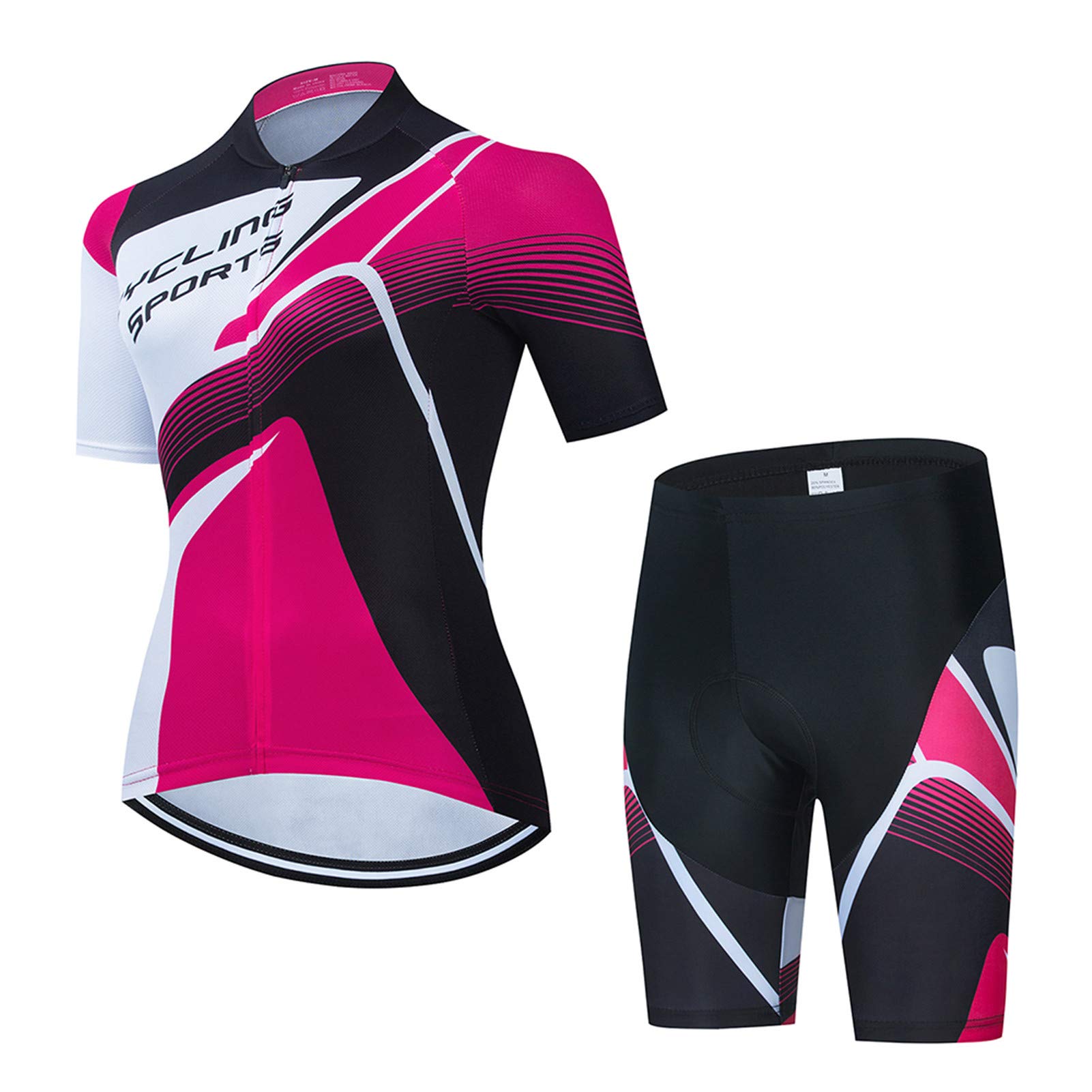 Sommer-Radtrikot-Set für Damen, kurzärmelig, mit 9D-Gel-gepolsterter Shorts, atmungsaktiv, durchgehender Reißverschluss, MTB-Fahrradbekleidung